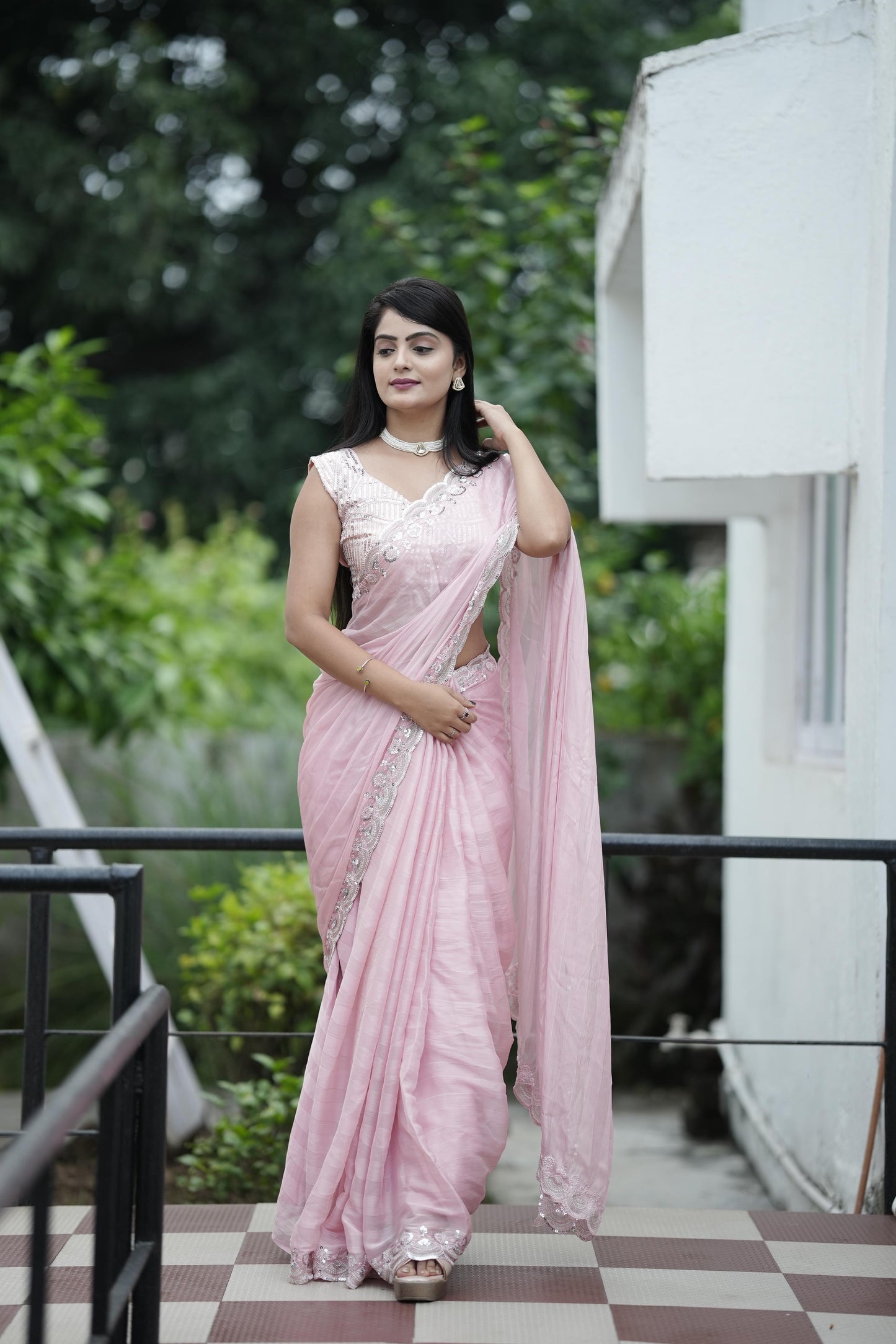 Light Pink Soft Chiffon Saree