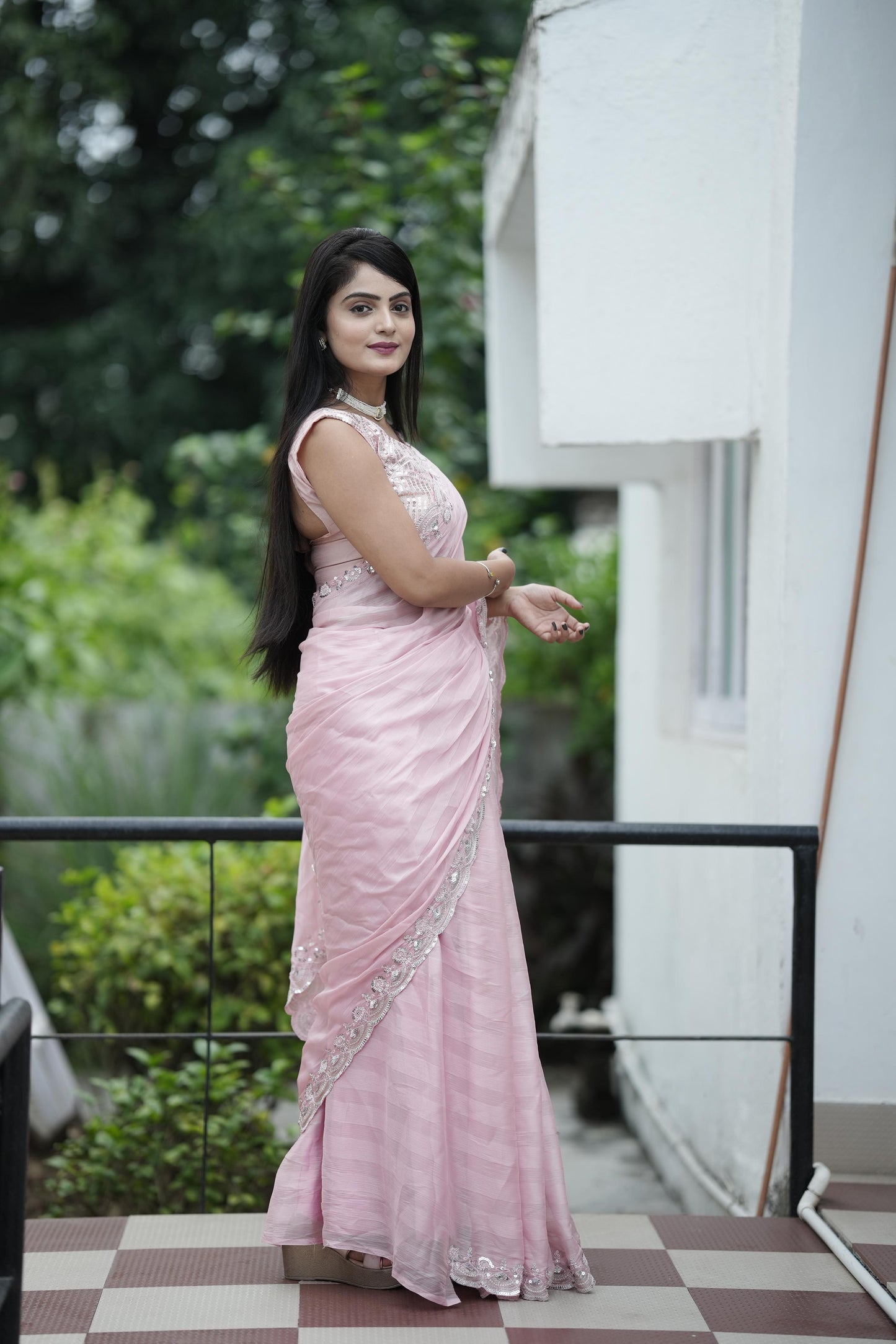 Light Pink Soft Chiffon Saree