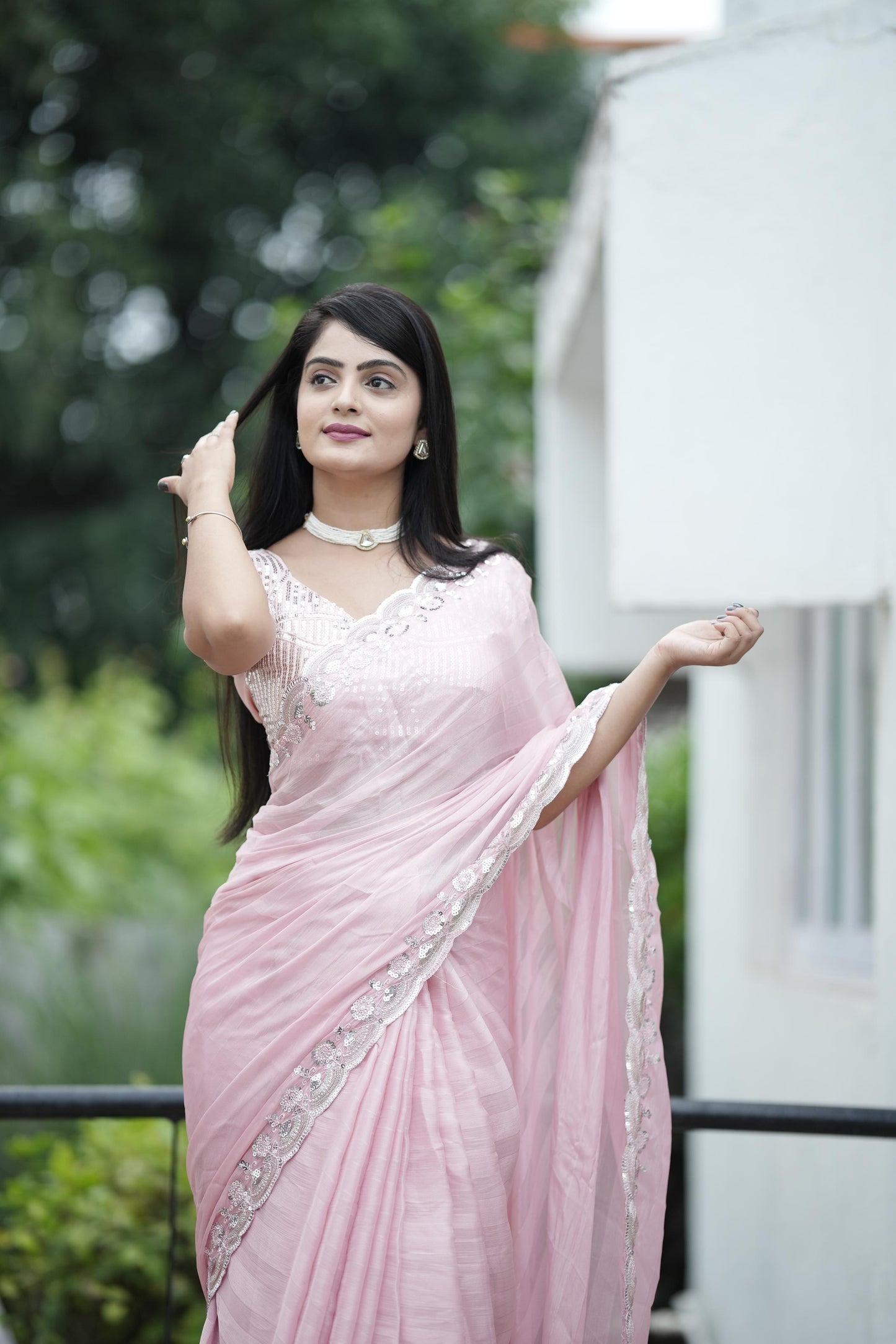 Light Pink Soft Chiffon Saree