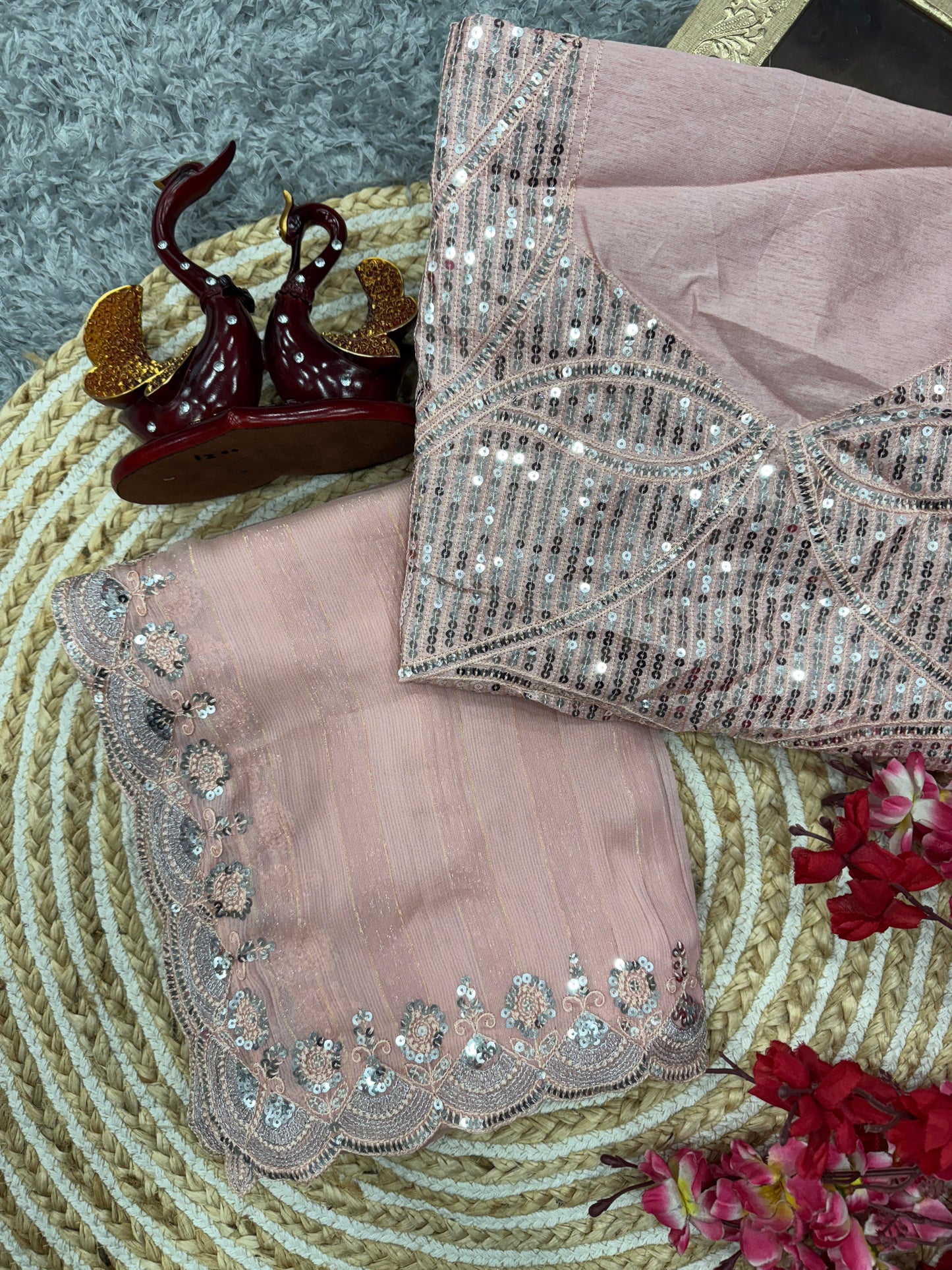 Light Pink Soft Chiffon Saree