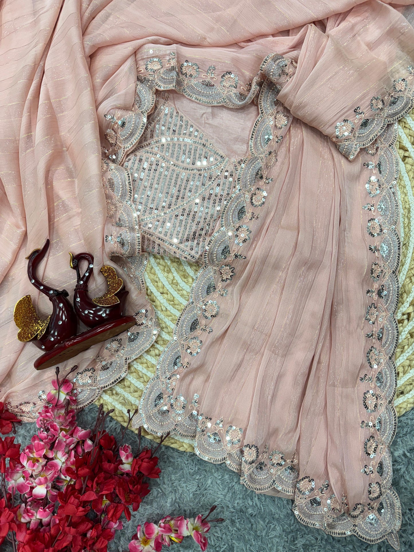 Light Pink Soft Chiffon Saree