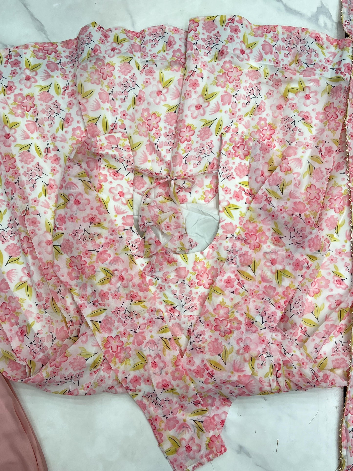 Pink Heavy Orange Chiffon with Floral Print 3pc Kurta Set