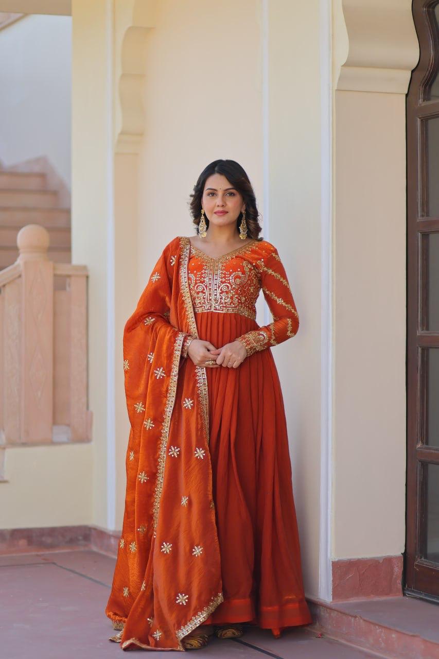 Mehendi Fendy With Zari & Sequins Gown With Dupatta