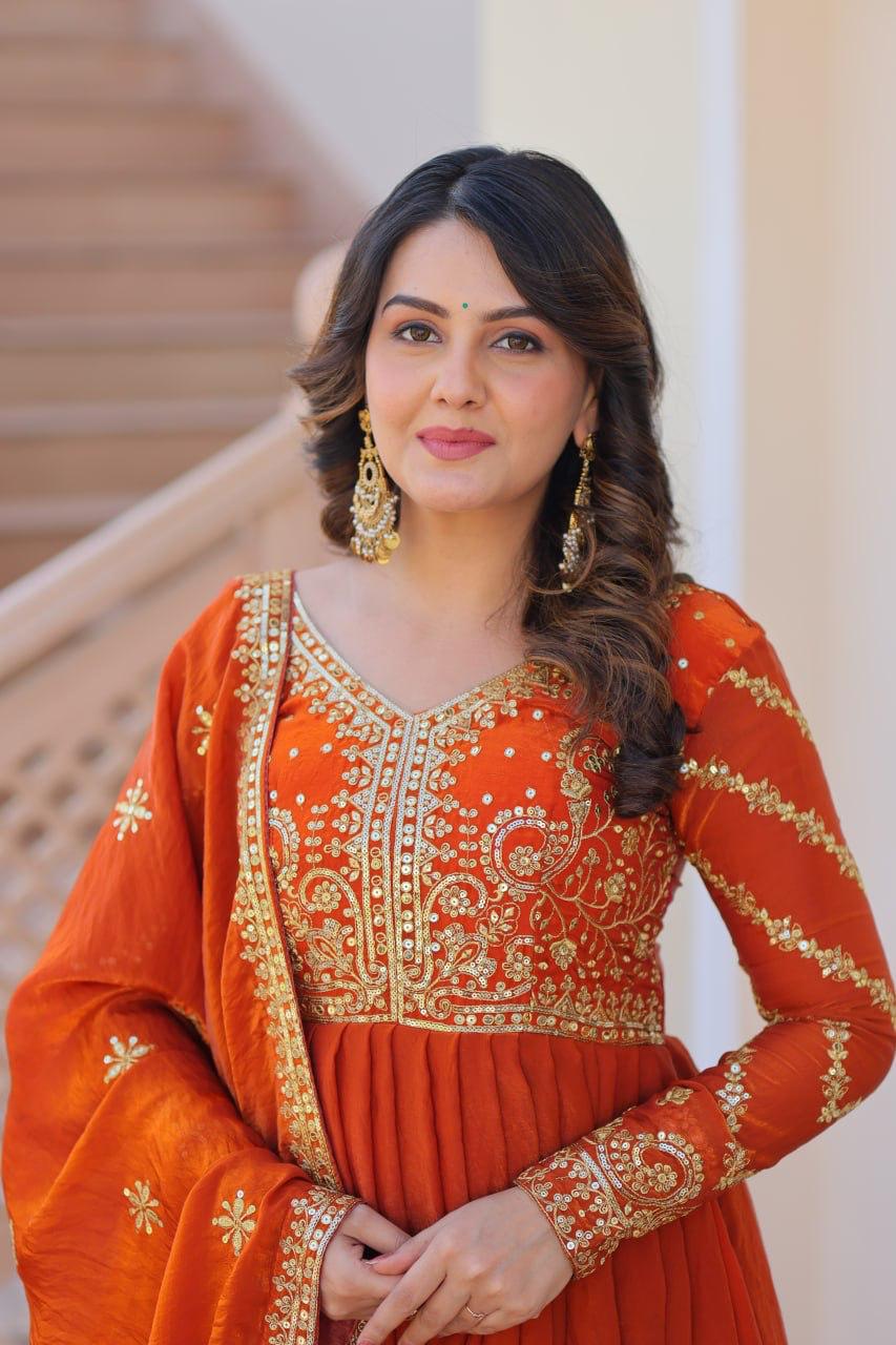 Mehendi Fendy With Zari & Sequins Gown With Dupatta