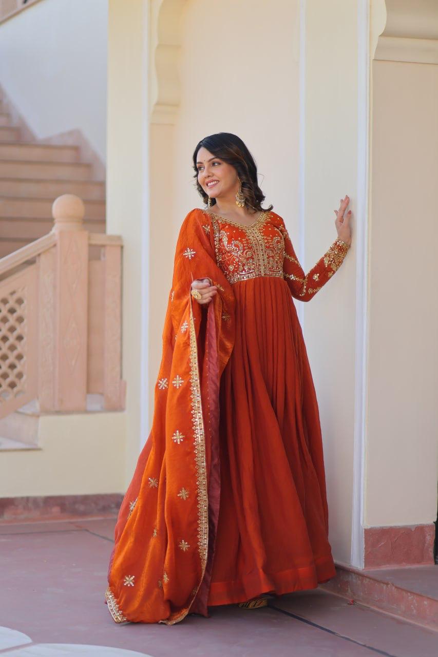 Mehendi Fendy With Zari & Sequins Gown With Dupatta