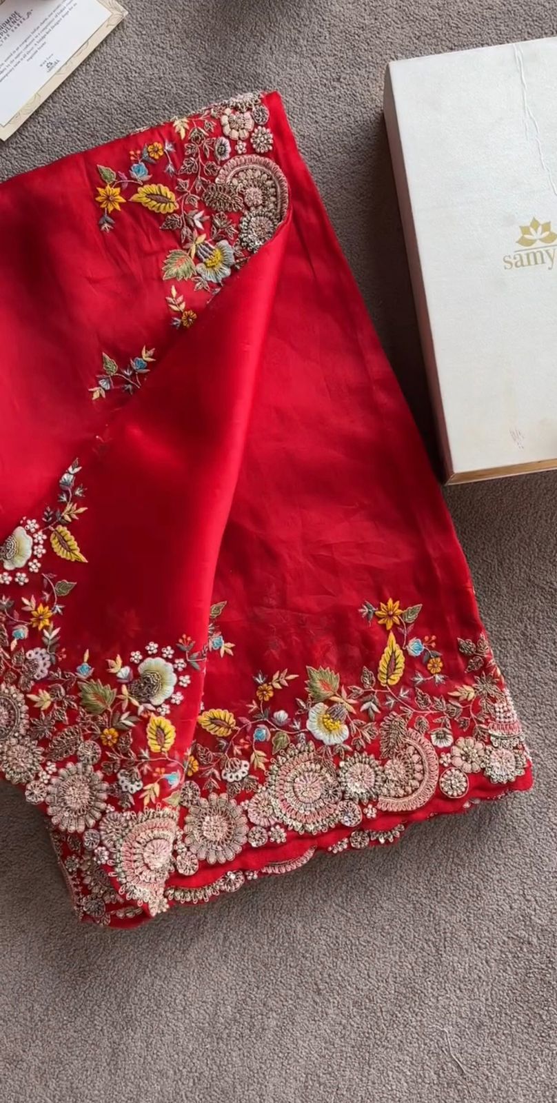 Red Faux Georgette Thread & Sequin Work Saree