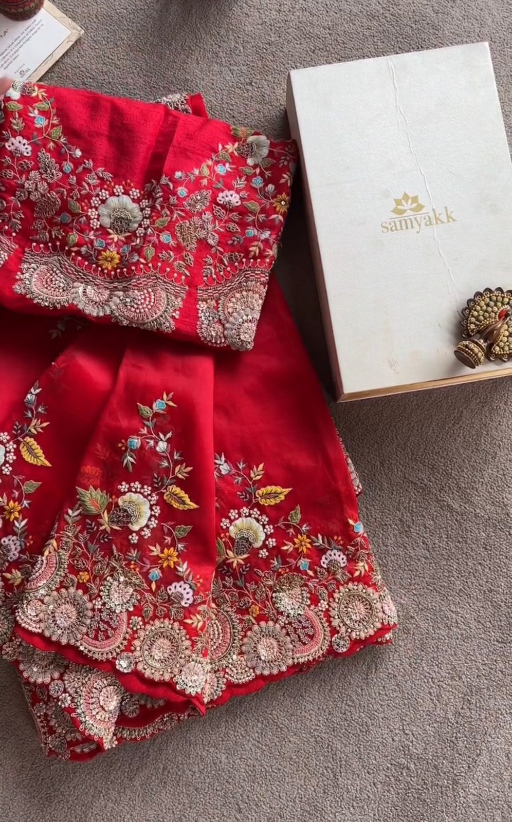 Red Faux Georgette Thread & Sequin Work Saree