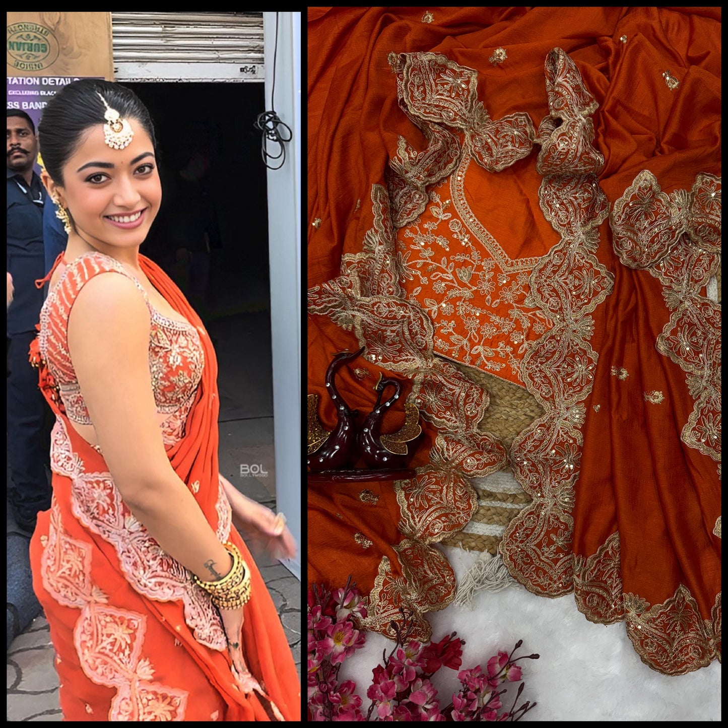 Rust Orange Soft Blooming Vichitra Silk Saree