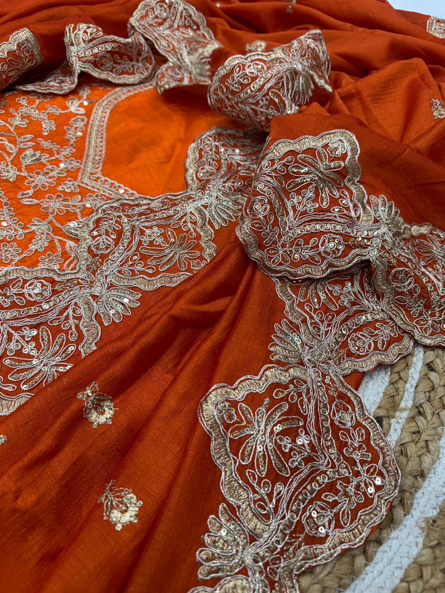 Rust Orange Soft Blooming Vichitra Silk Saree