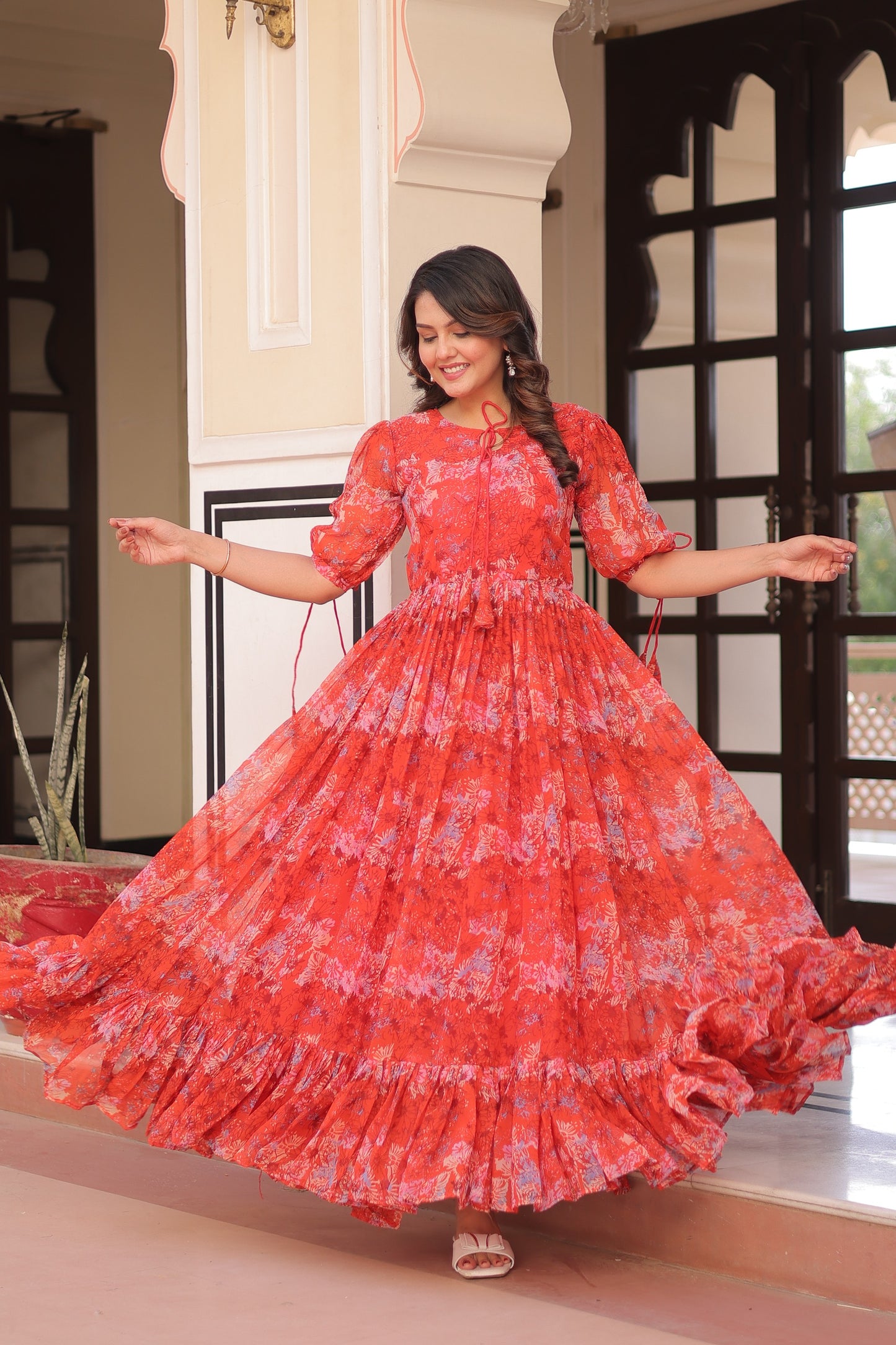 Gajri Faux Georgette with Printed Work