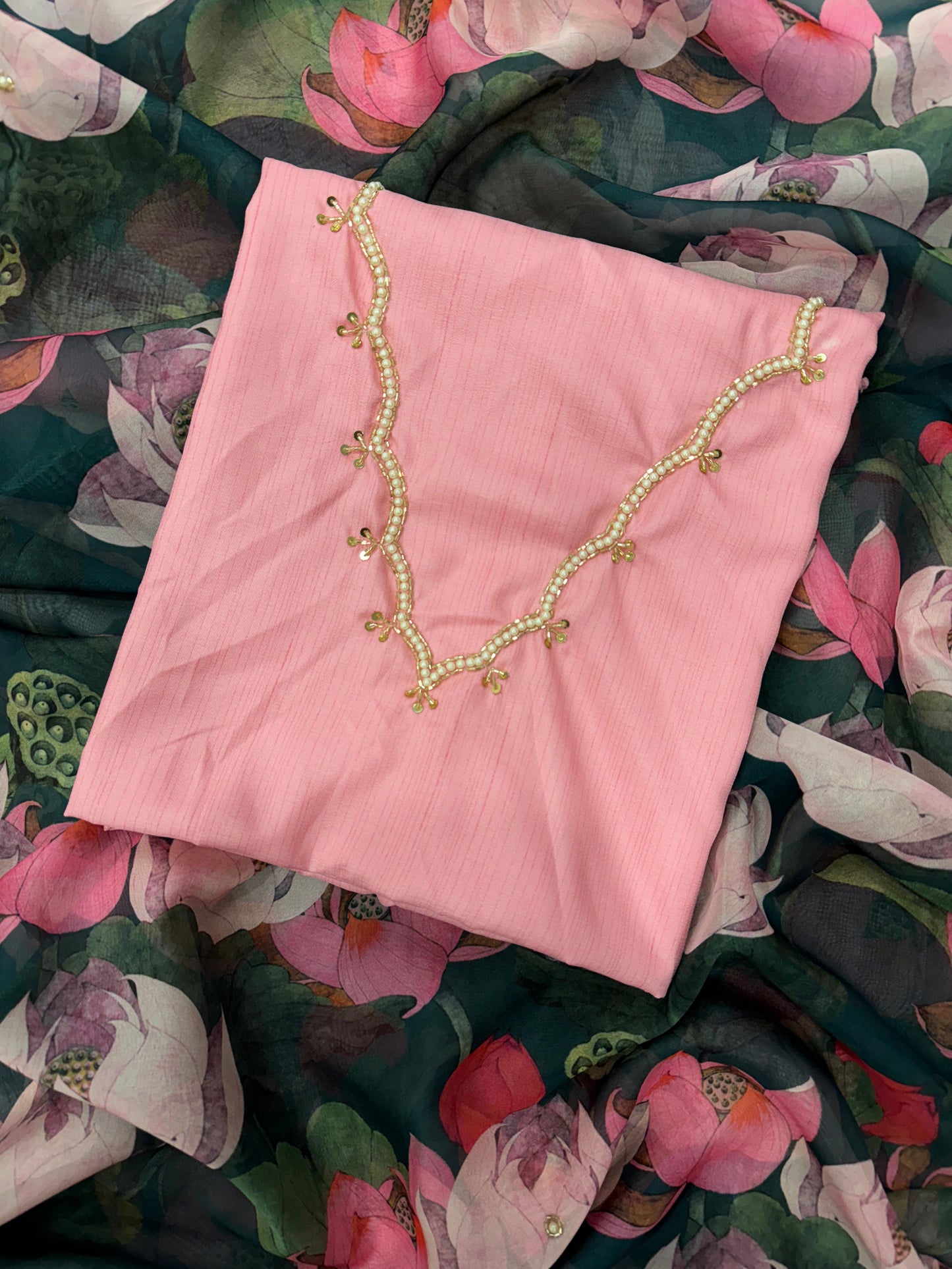 Green Tebby Silk Floral Print With Katdana Work Saree