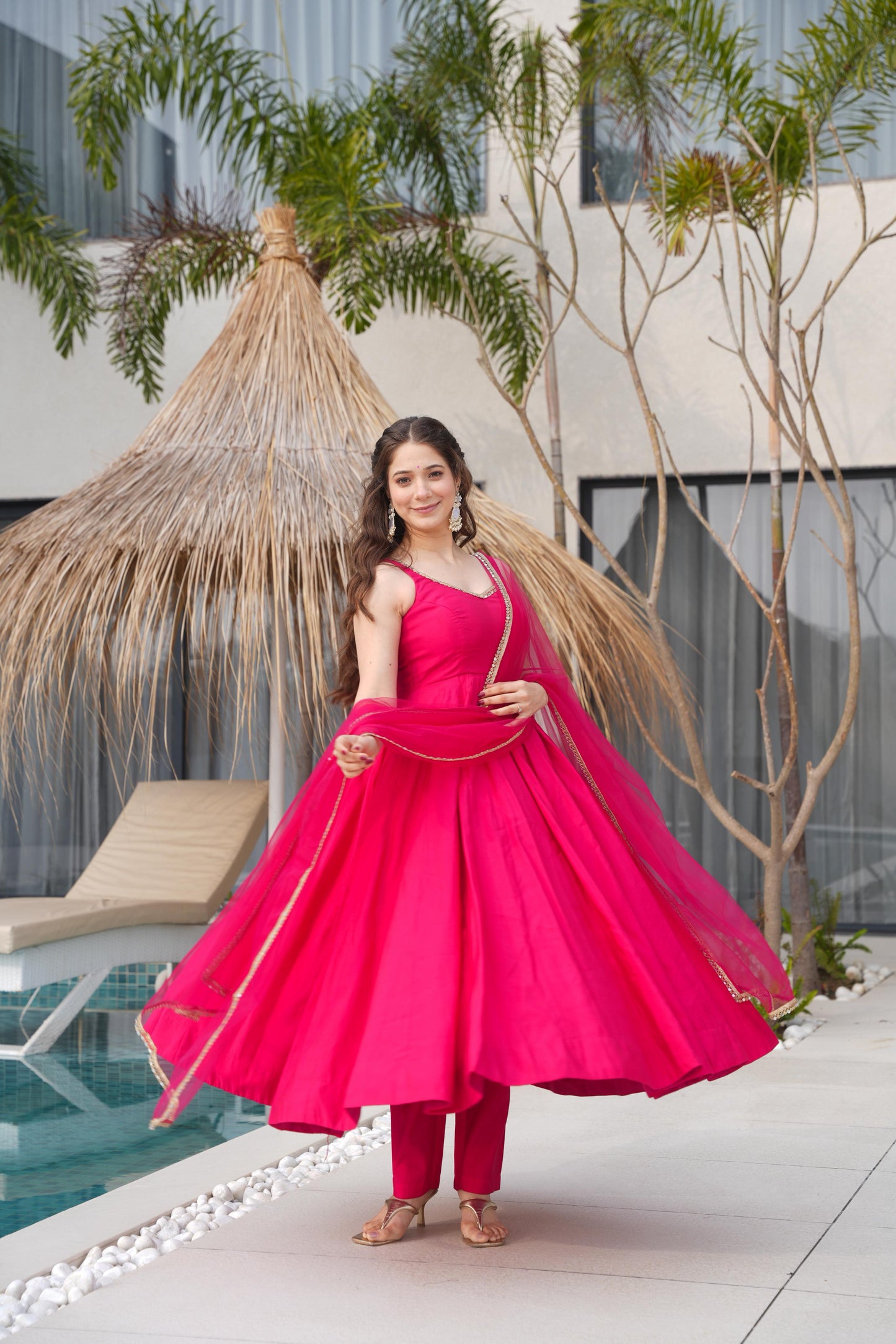 Rani Pink Pure Romansilk Chanderi 3pc Kurta Set