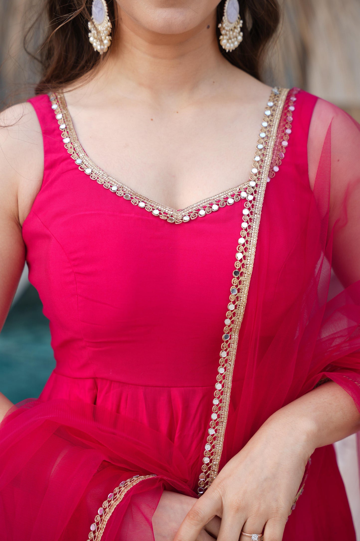 Rani Pink Pure Romansilk Chanderi 3pc Kurta Set