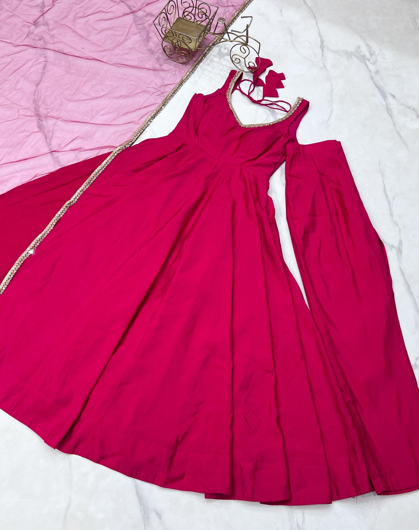 Rani Pink Pure Romansilk Chanderi 3pc Kurta Set