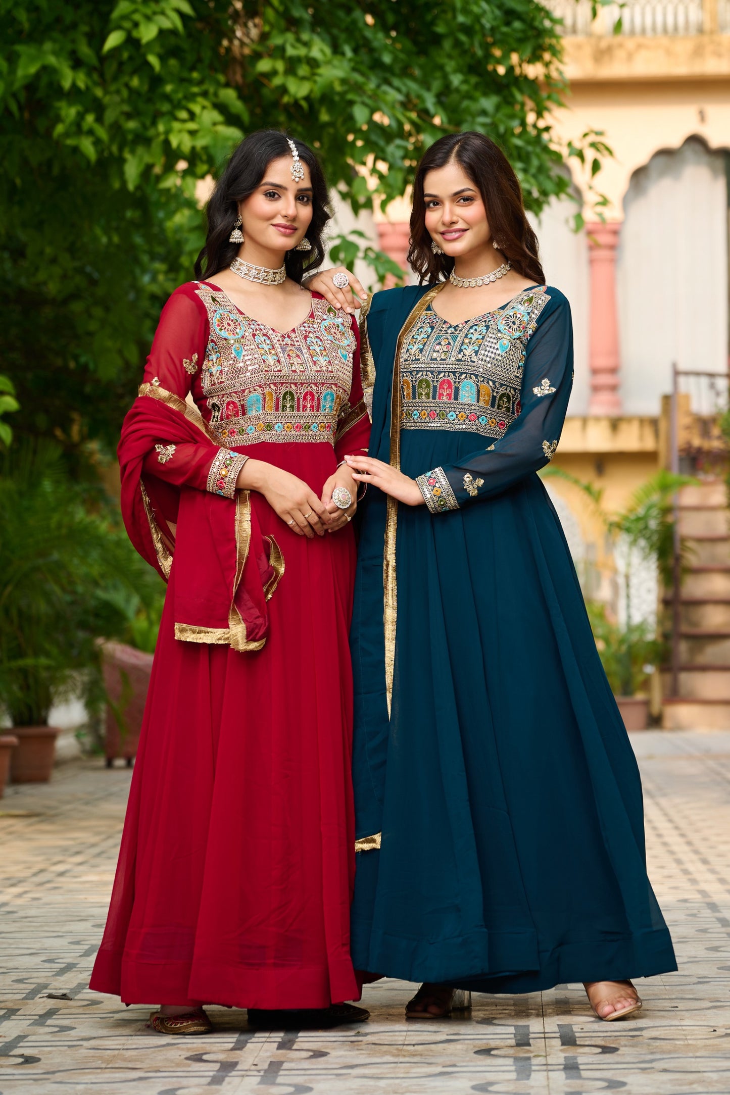 Maroon Faux Blooming Thread Embroidered Work GOWN With Dupatta