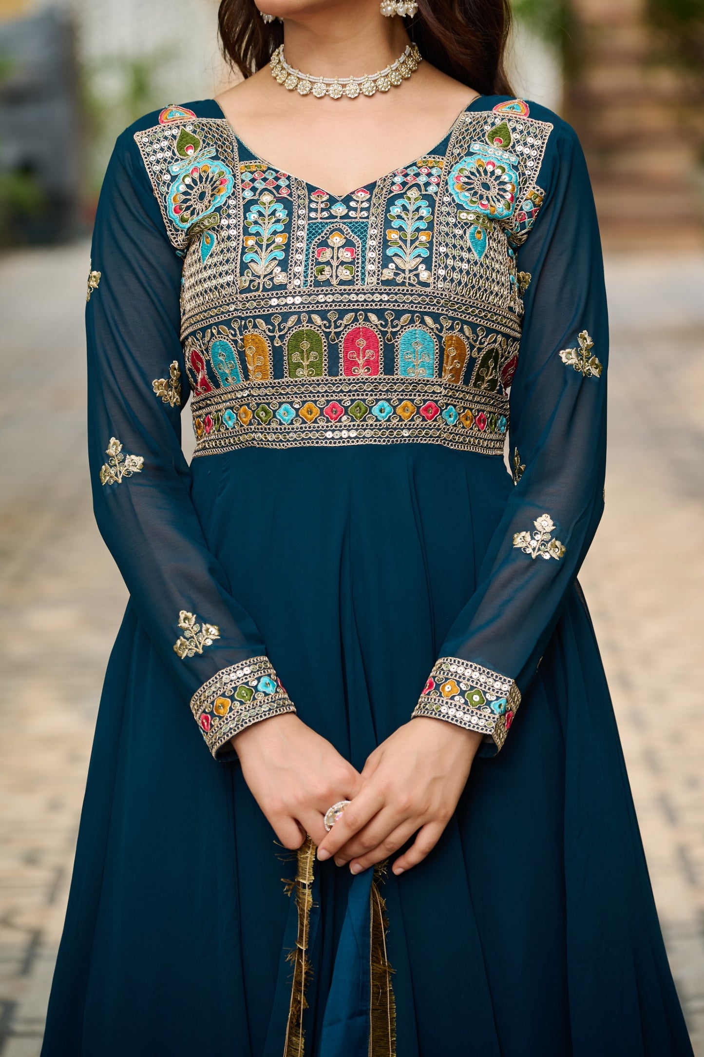Maroon Faux Blooming Thread Embroidered Work GOWN With Dupatta
