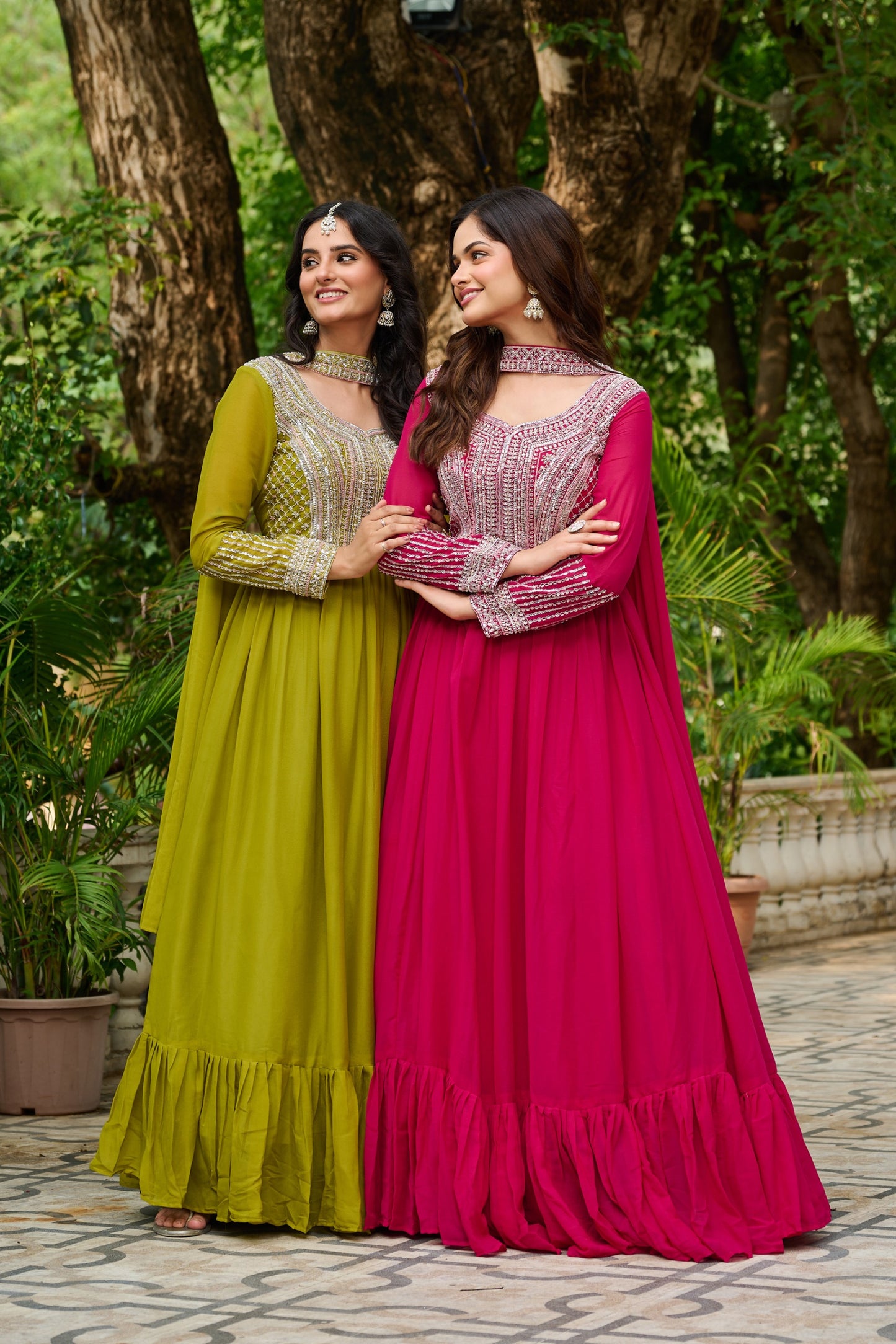 Pink Star Georgette Sequins Work Gown With Dupatta