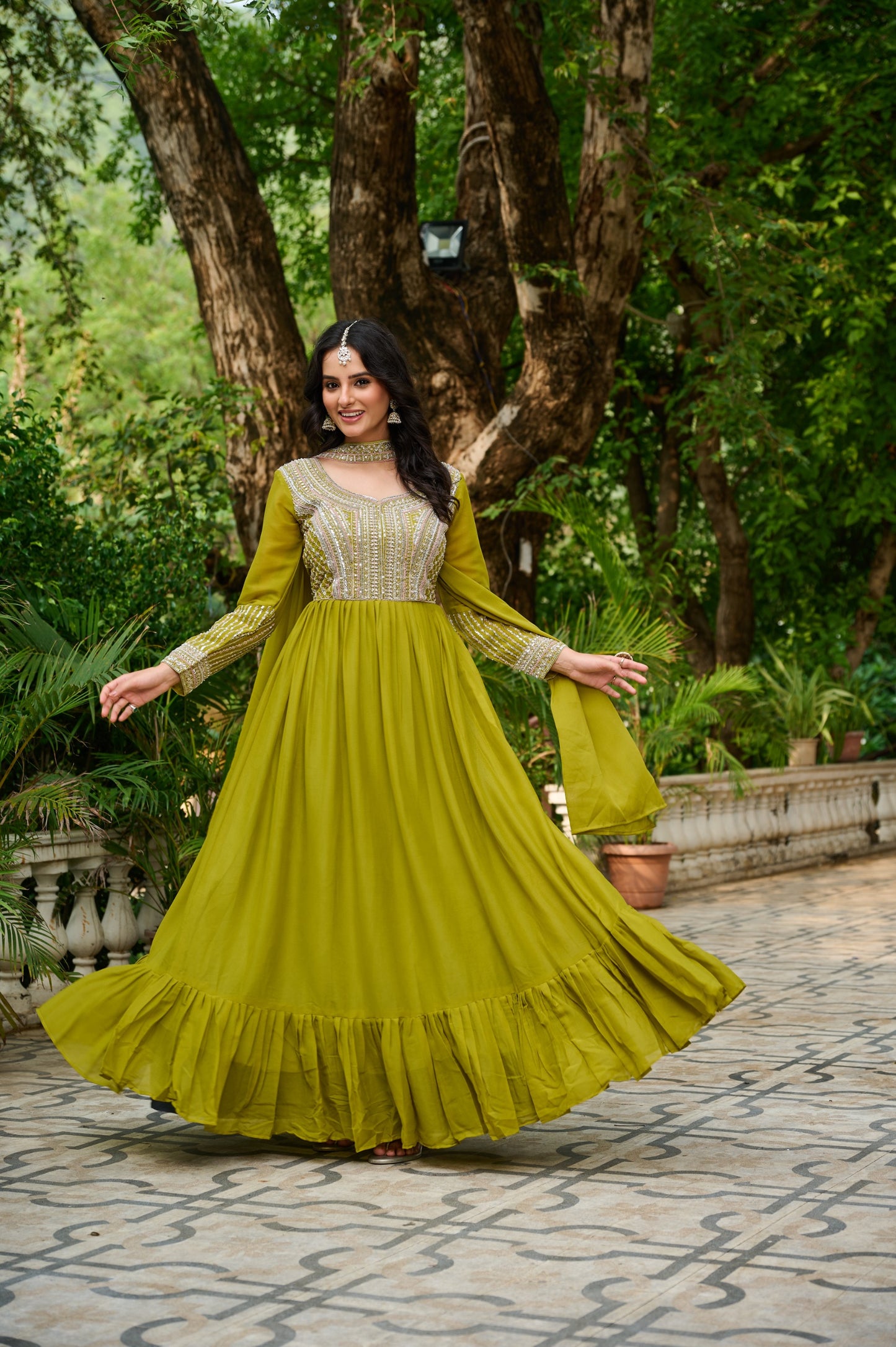 Pink Star Georgette Sequins Work Gown With Dupatta