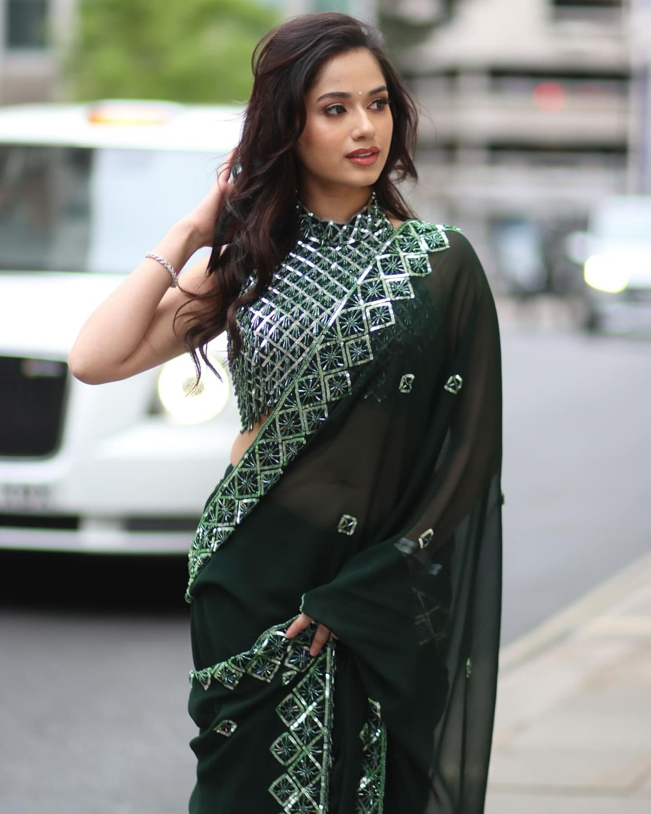 Bottle Green Soft Rangoli Silk Embroidery Work Saree