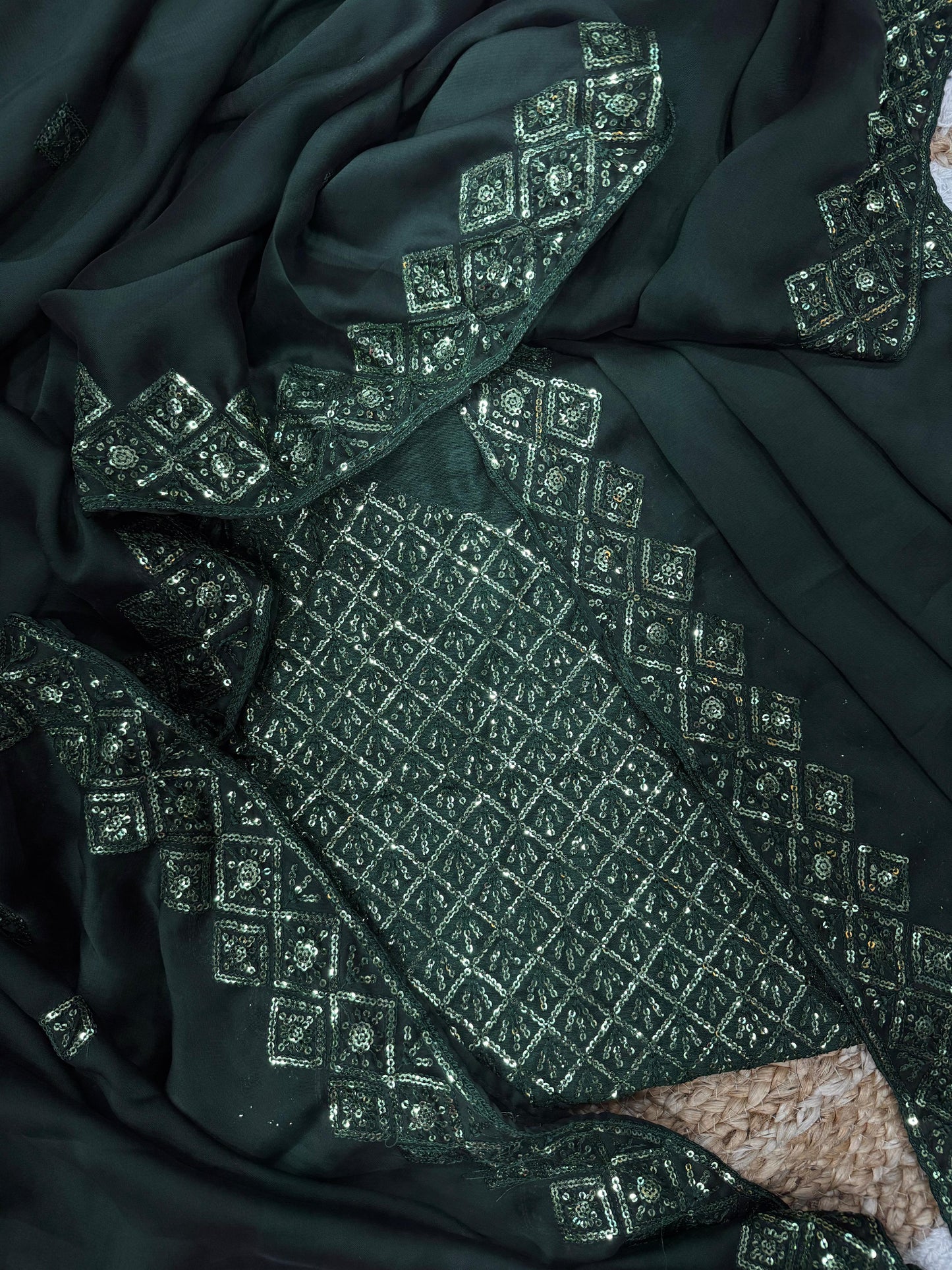 Bottle Green Soft Rangoli Silk Embroidery Work Saree