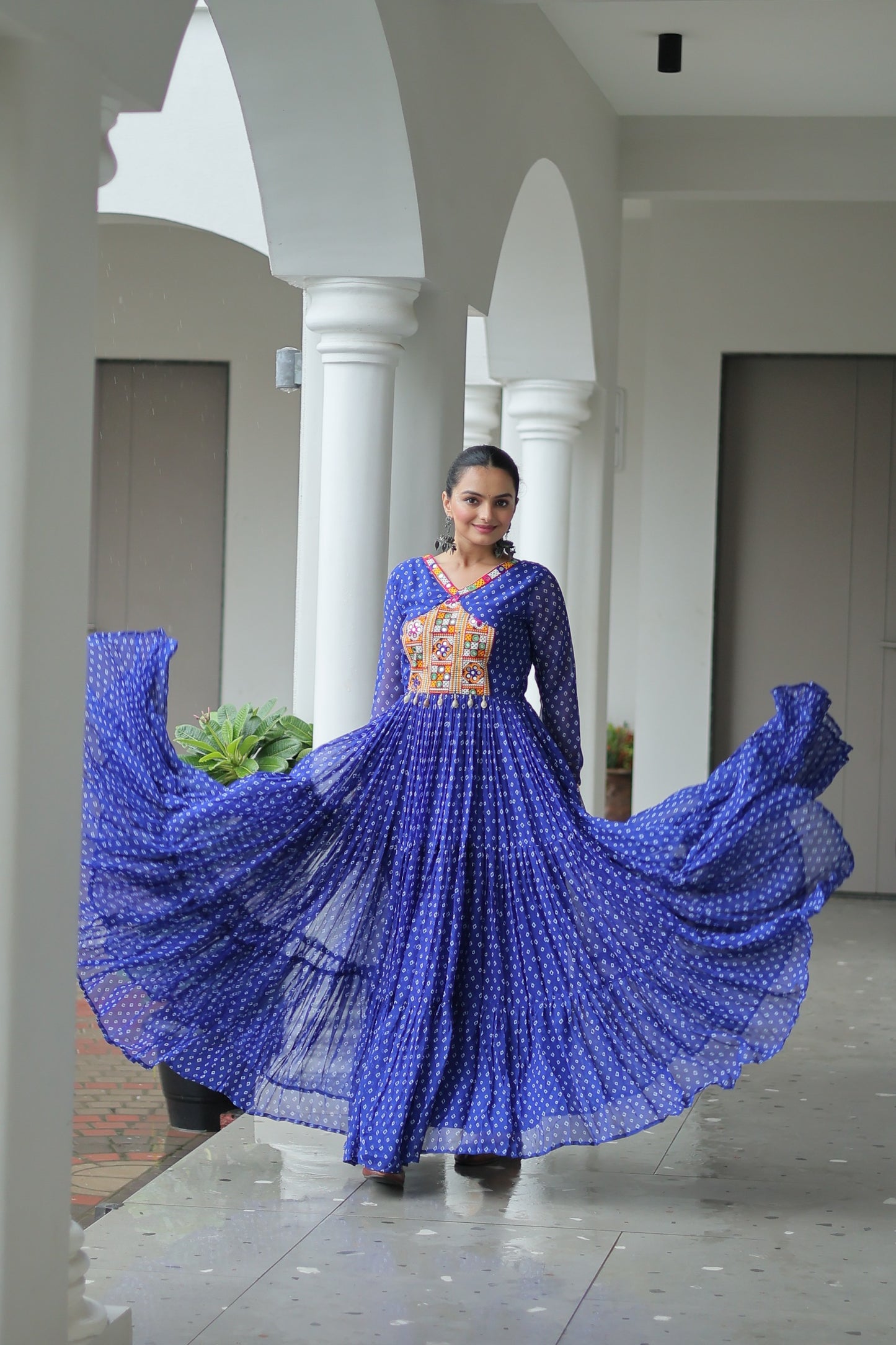 Blue Bandhani print Faux Georgette Gown