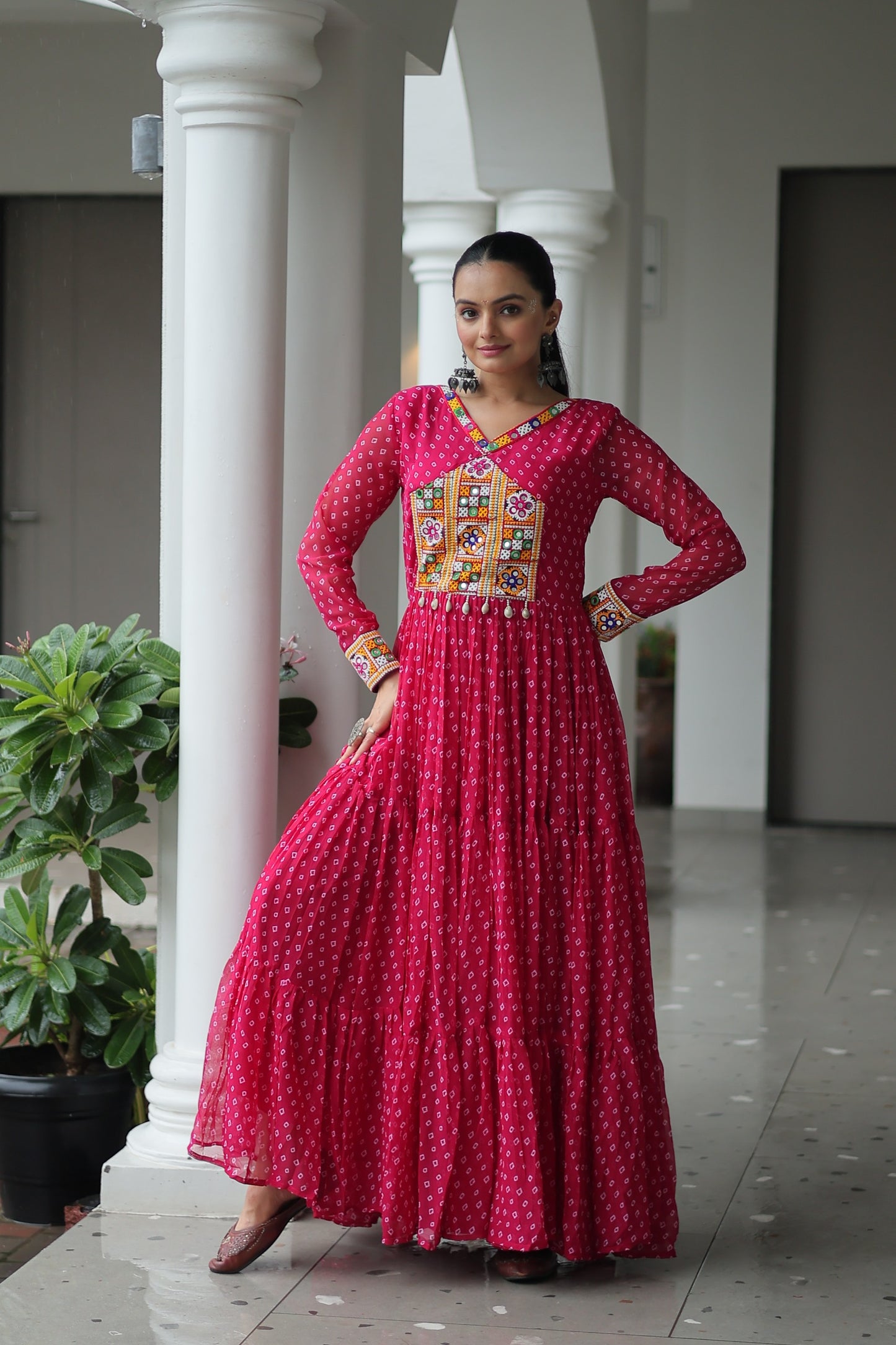 Blue Bandhani print Faux Georgette Gown