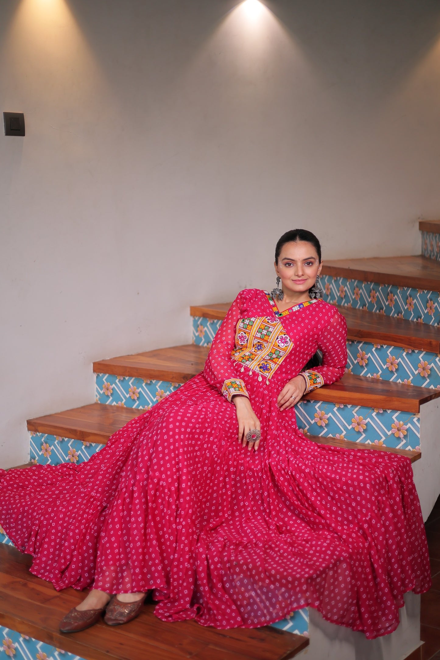 Blue Bandhani print Faux Georgette Gown