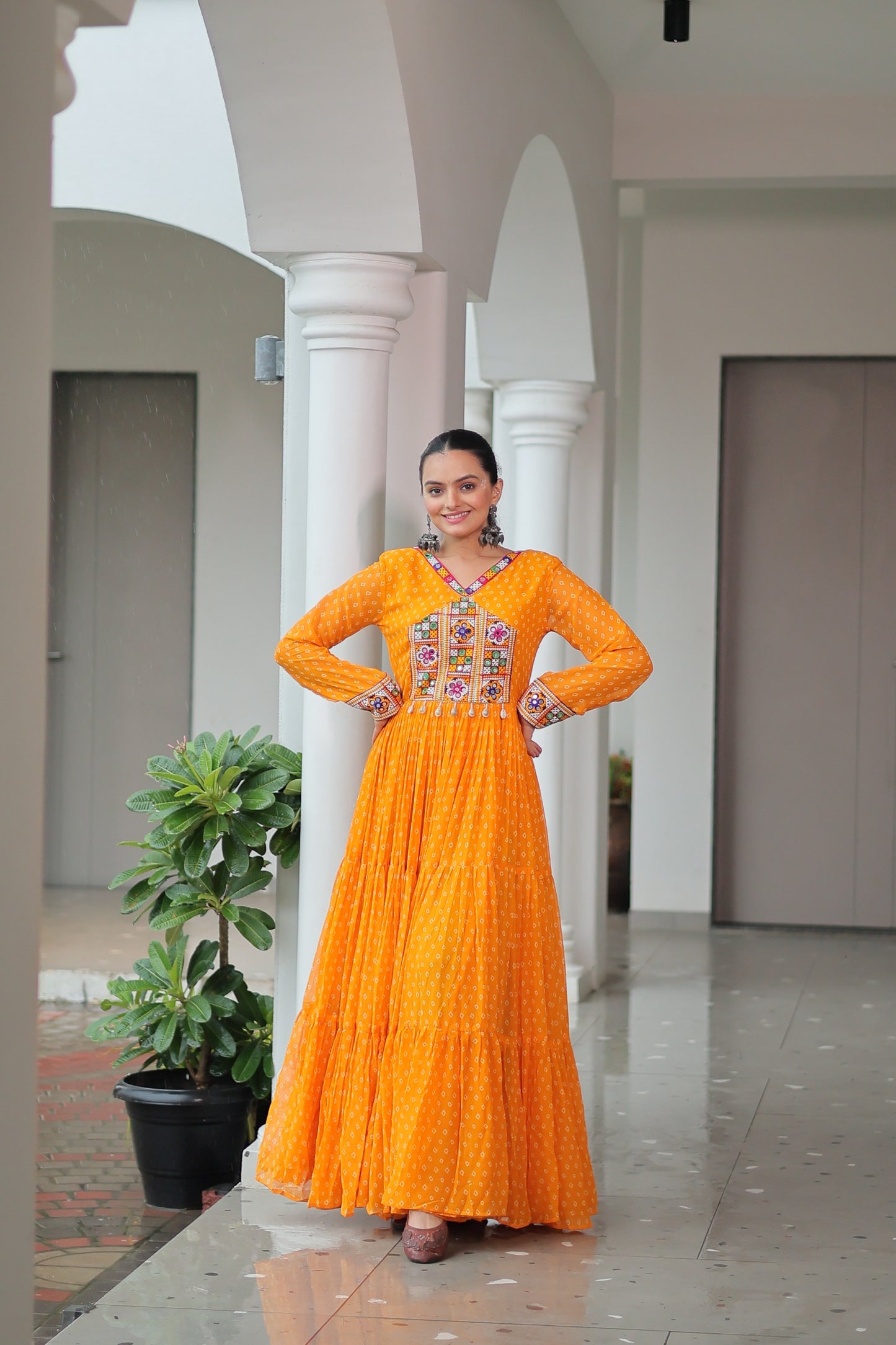 Blue Bandhani print Faux Georgette Gown