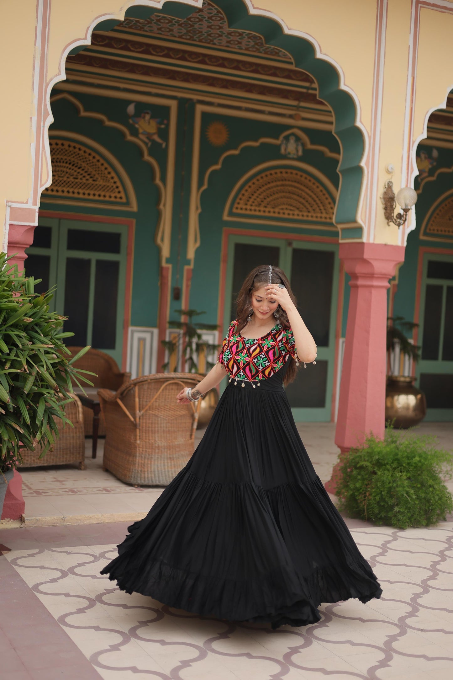 Black Rayon Kodi Work Gown