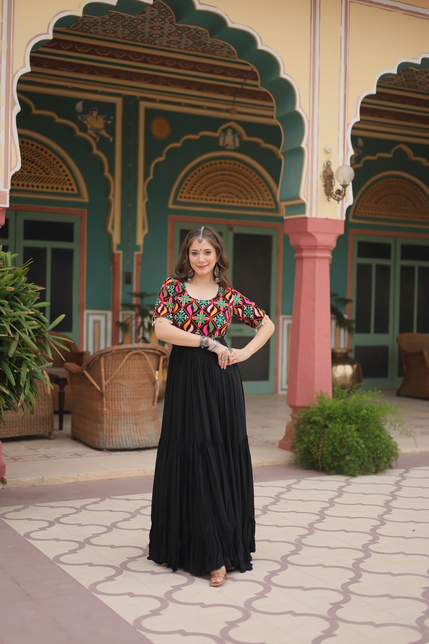 Black Rayon Kodi Work Gown