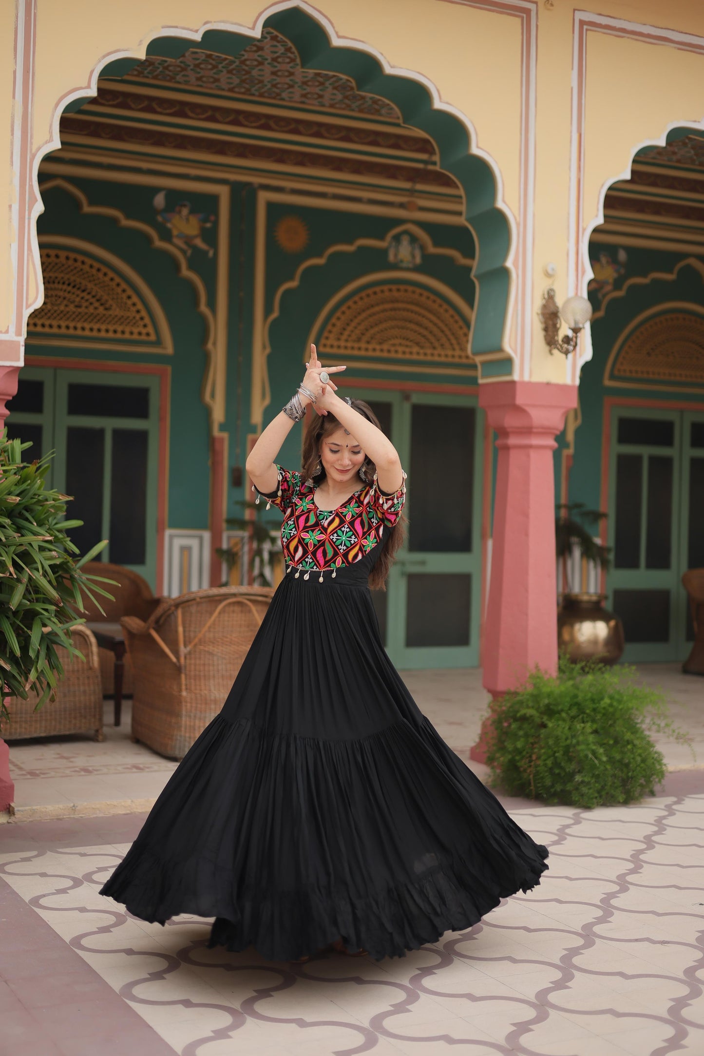 Black Rayon Kodi Work Gown