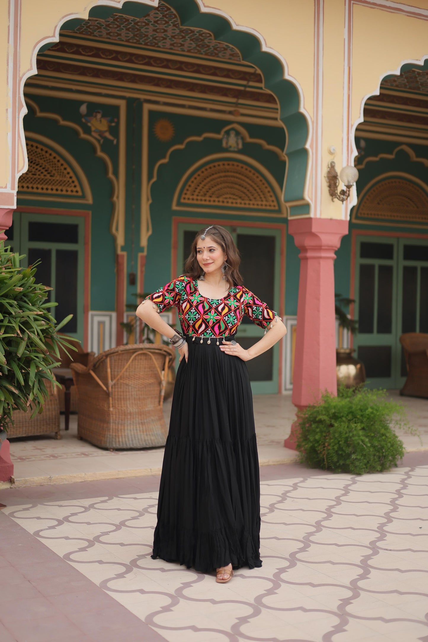 Black Rayon Kodi Work Gown