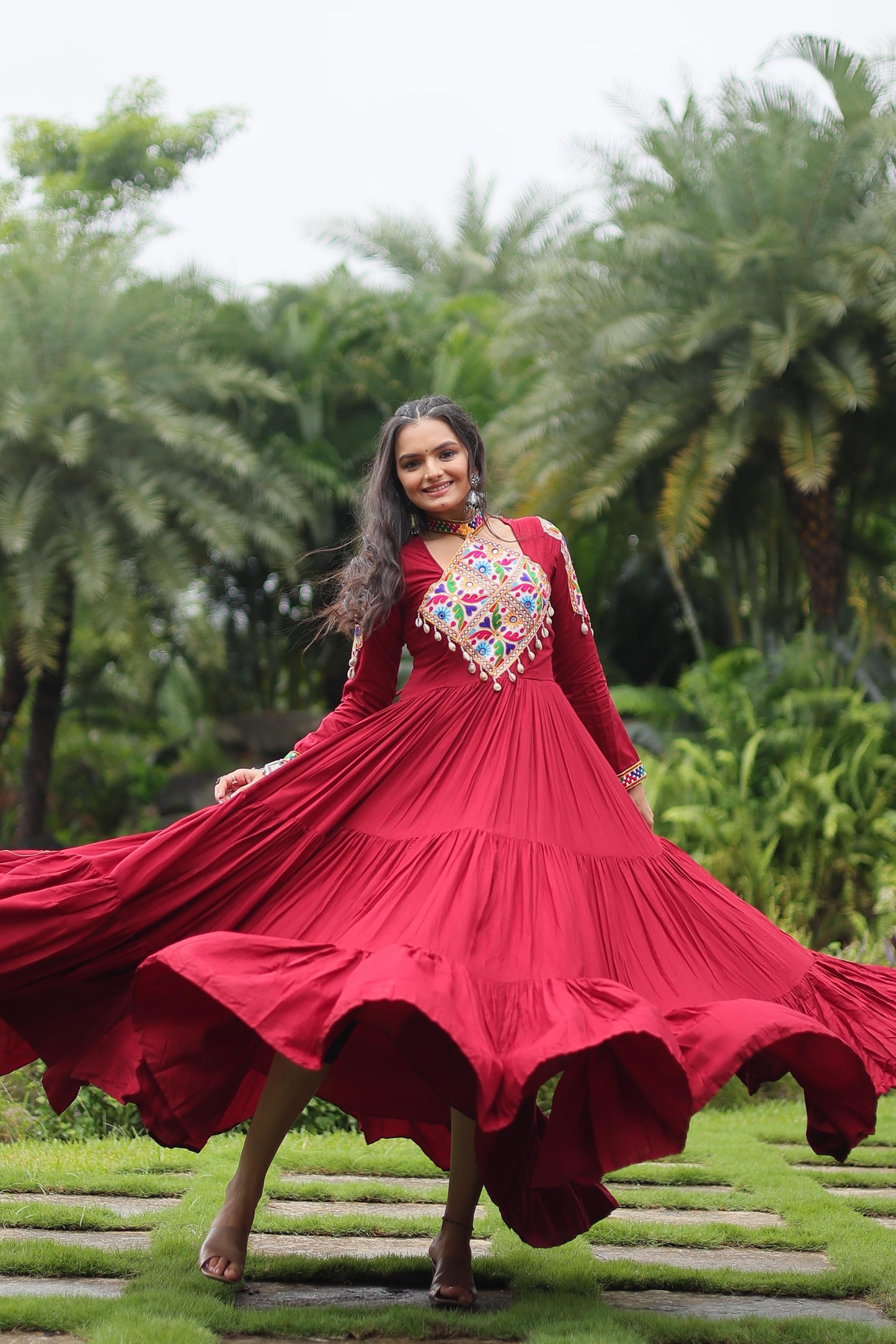 Maroon Kutchi Gamthi Work Gown
