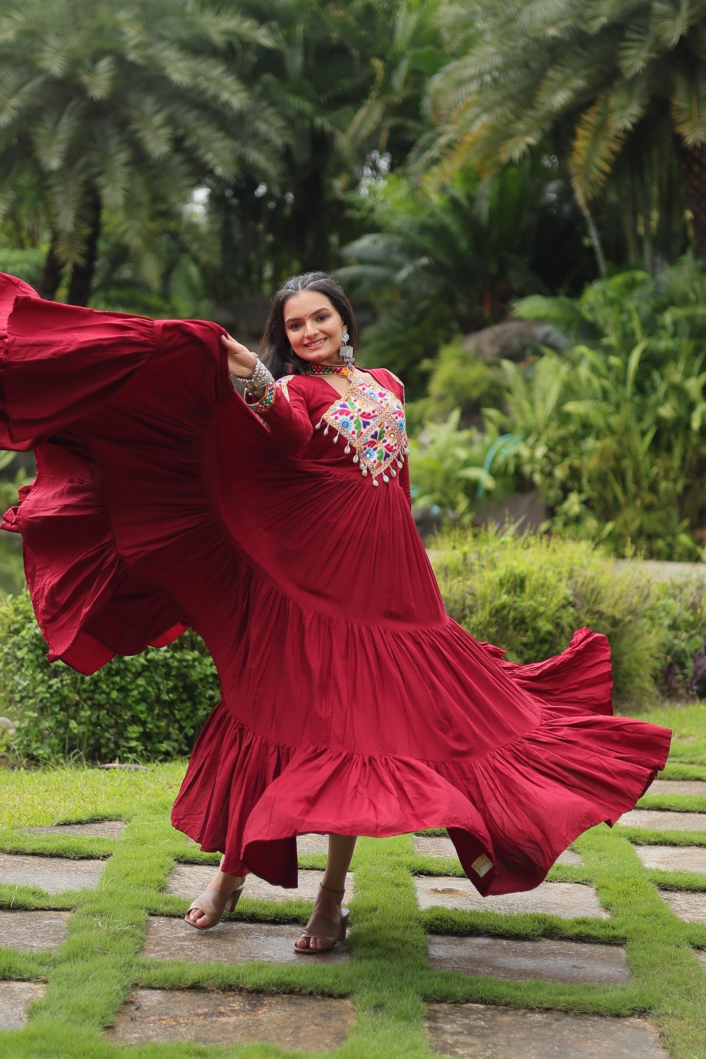 Maroon Kutchi Gamthi Work Gown
