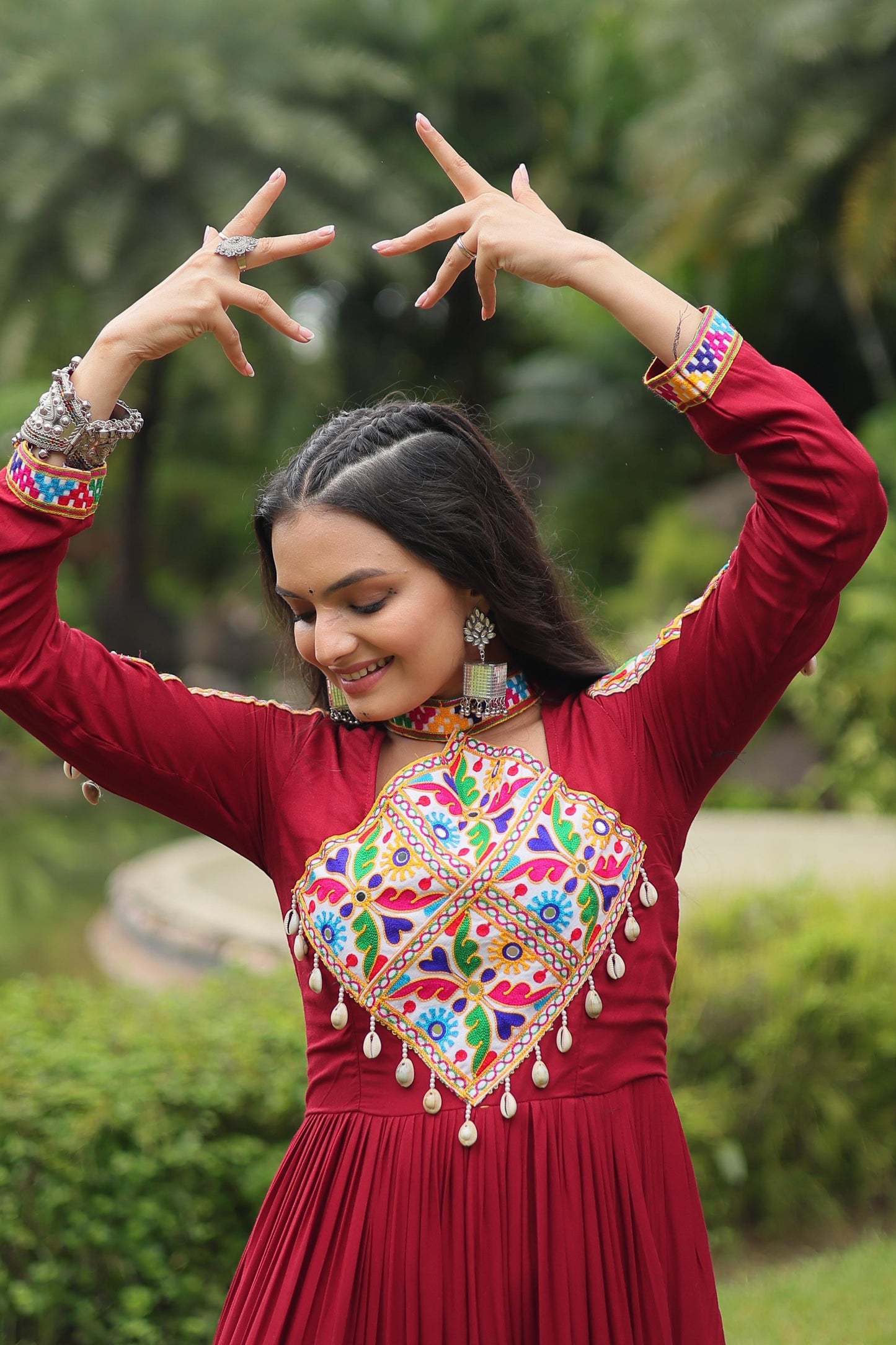 Maroon Kutchi Gamthi Work Gown