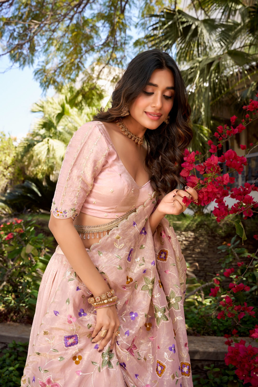 Light Pink Gold Crush Lehenga Choli