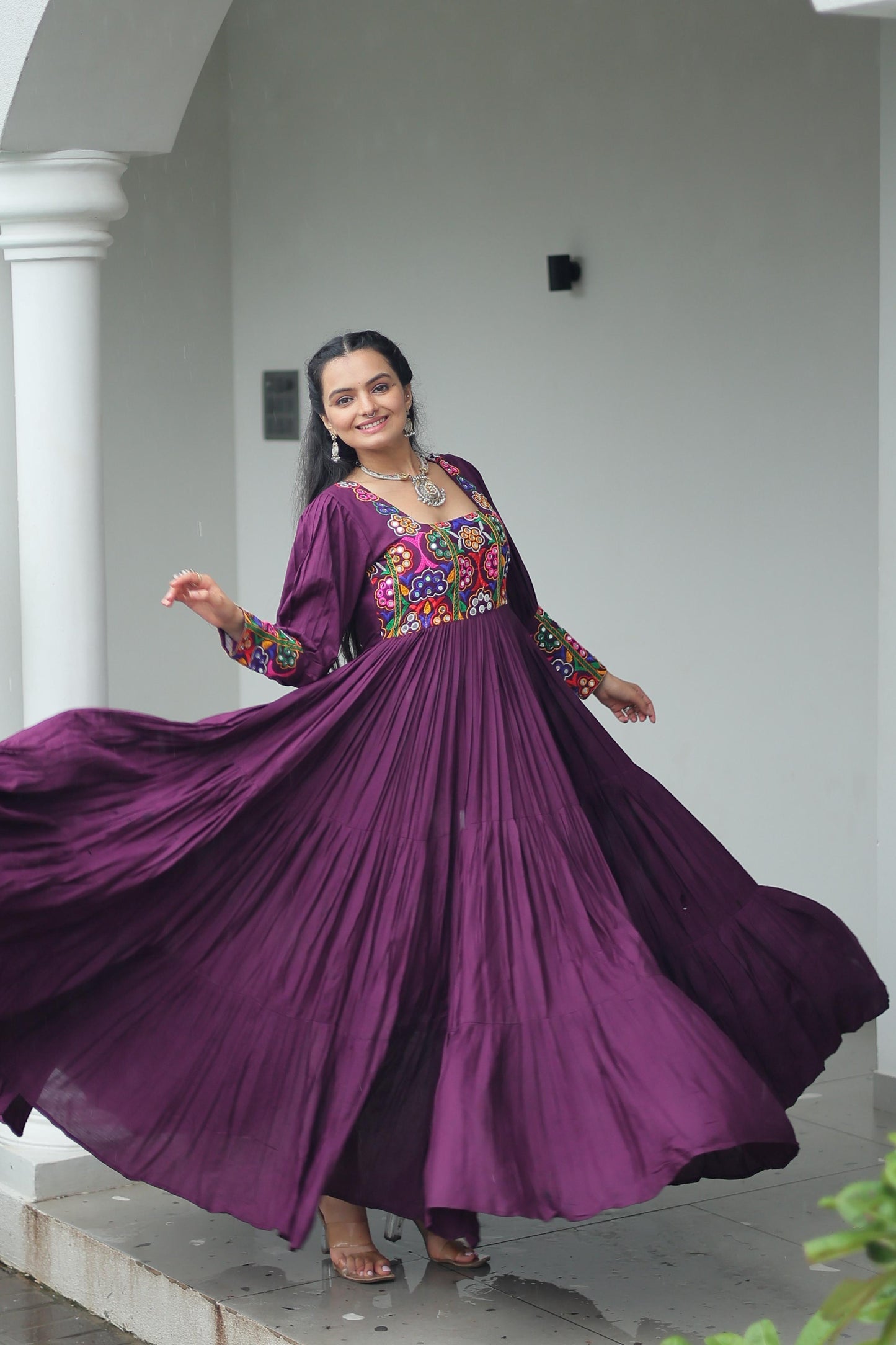 Wine Kutchi Gamthi Work Gown