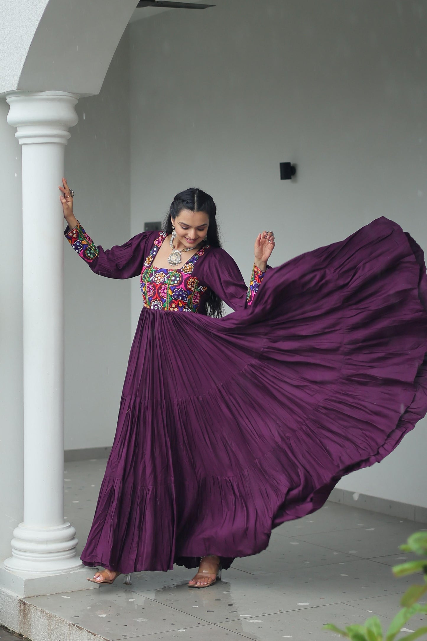 Wine Kutchi Gamthi Work Gown