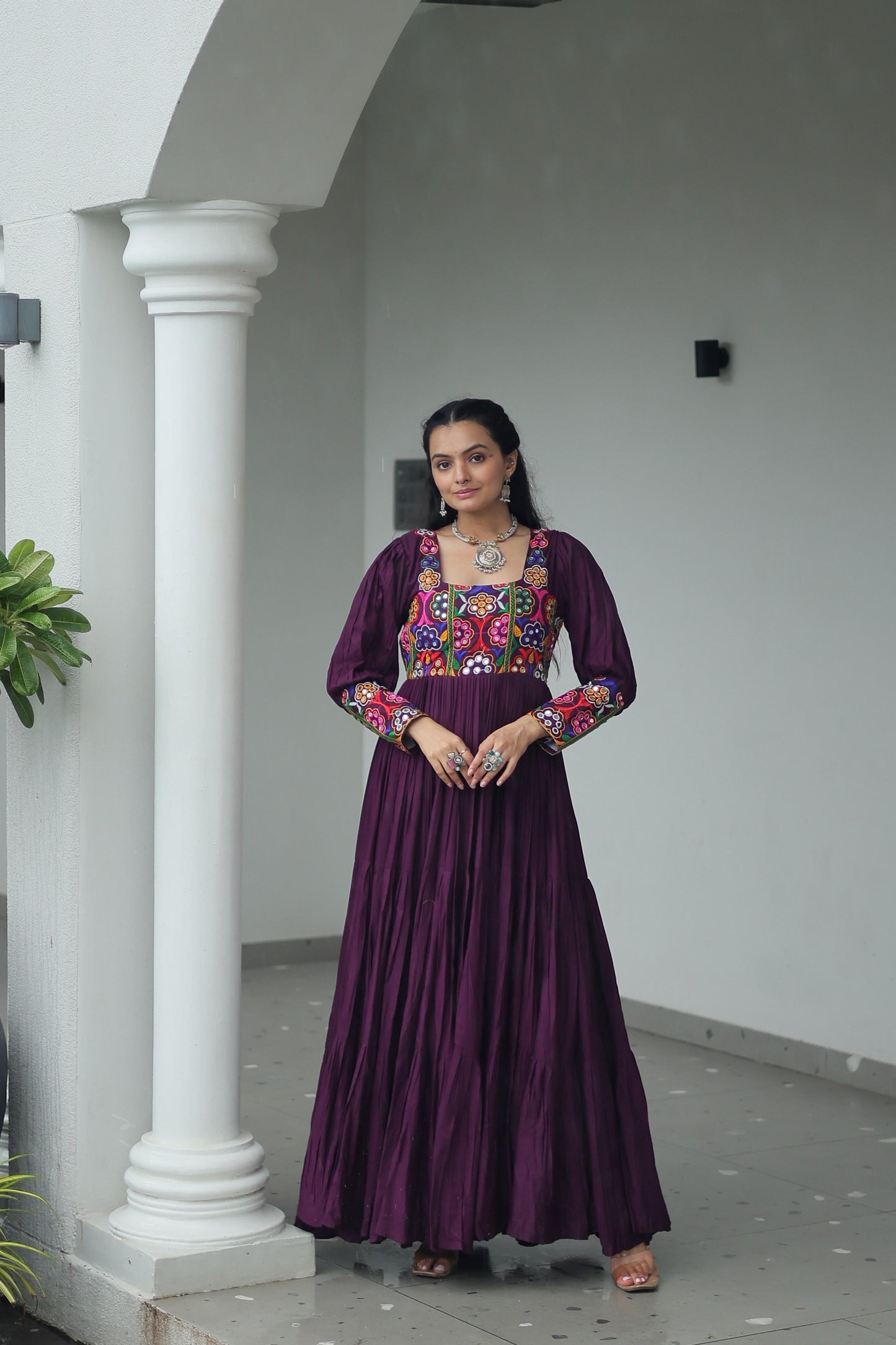 Wine Kutchi Gamthi Work Gown