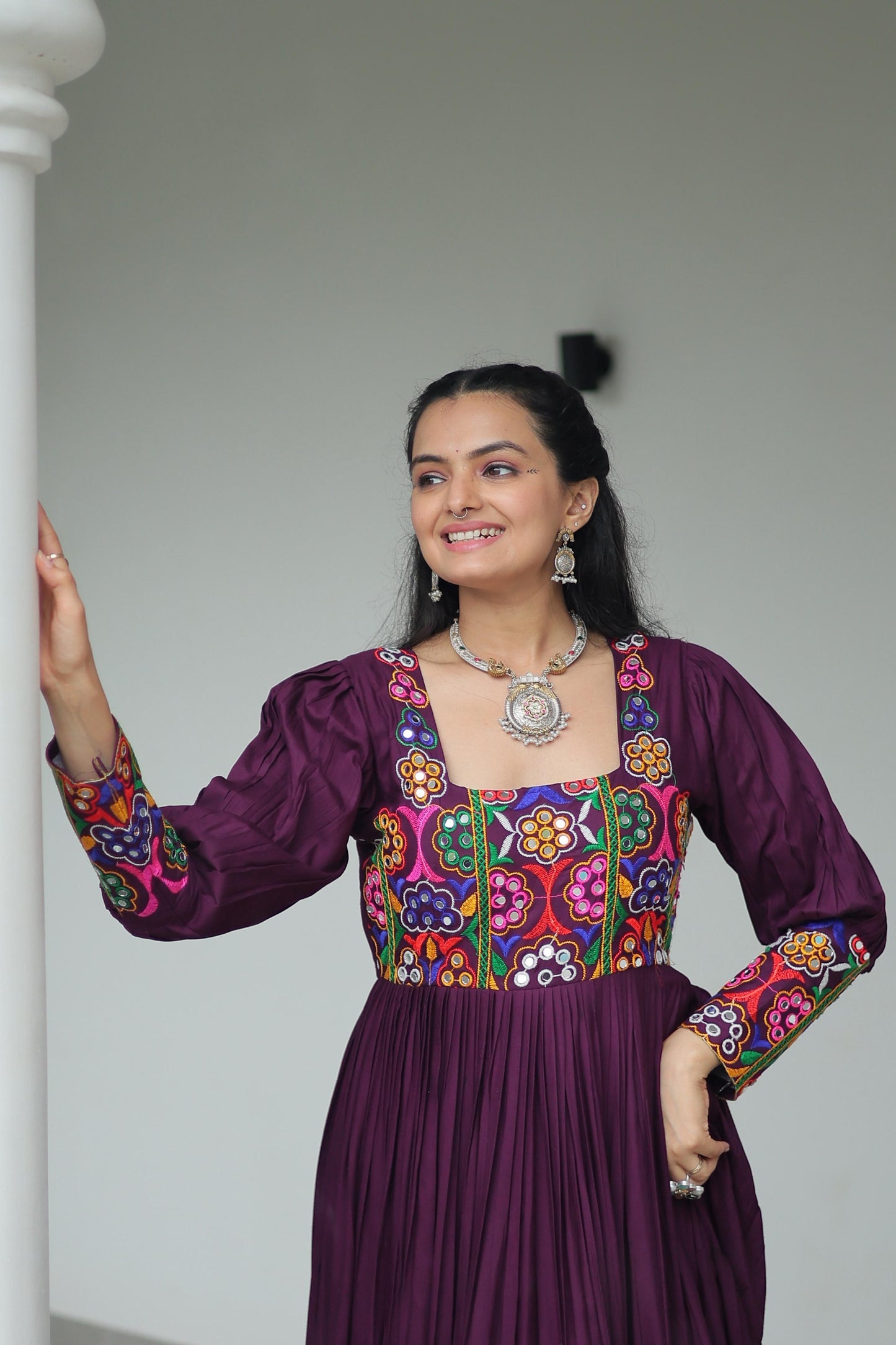 Wine Kutchi Gamthi Work Gown