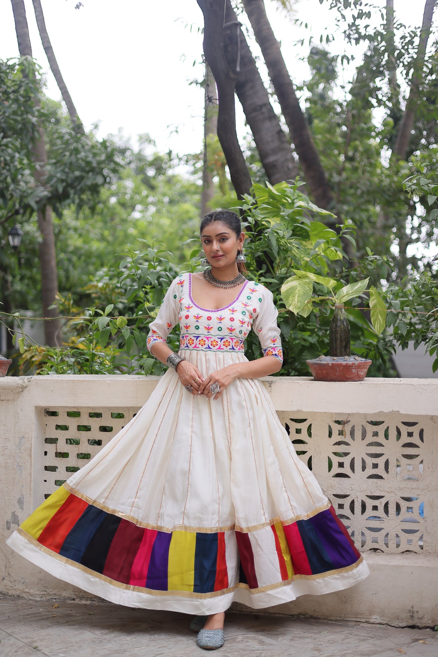 Black Multicolour Thread Work Gown