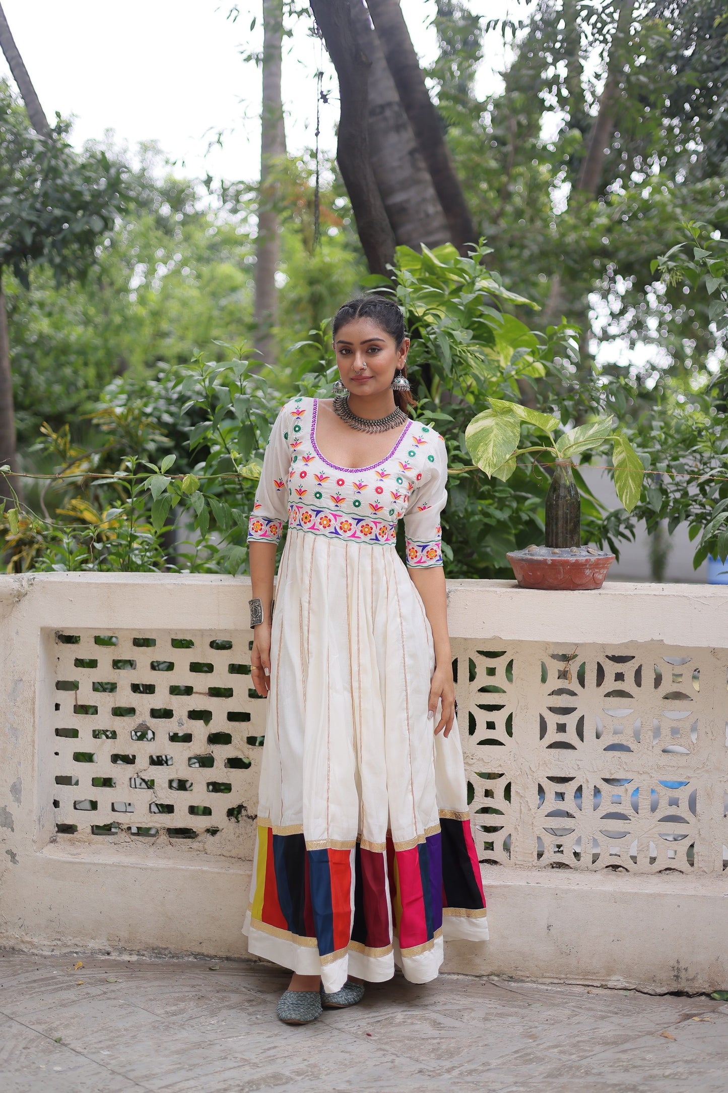 Black Multicolour Thread Work Gown
