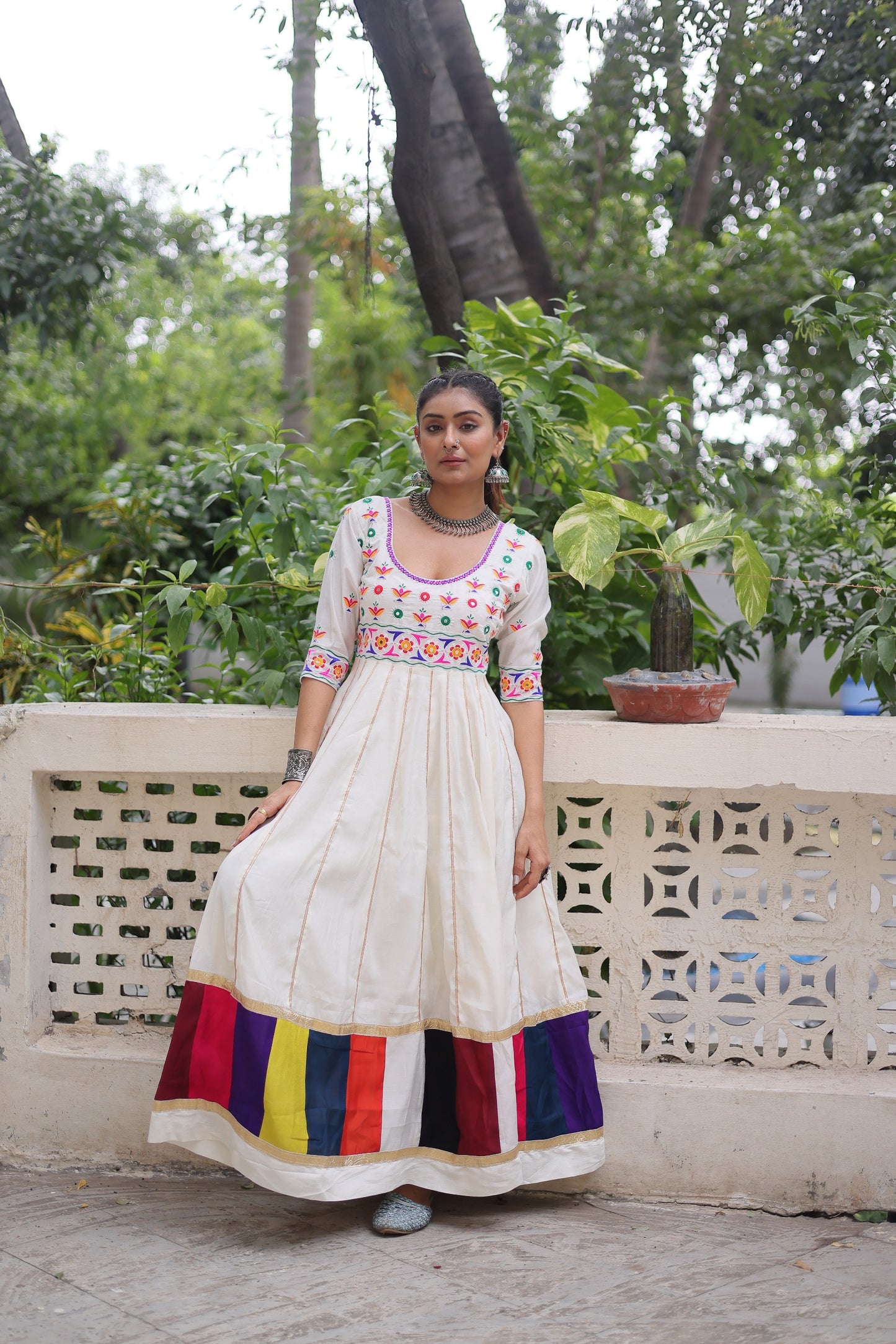 Black Multicolour Thread Work Gown