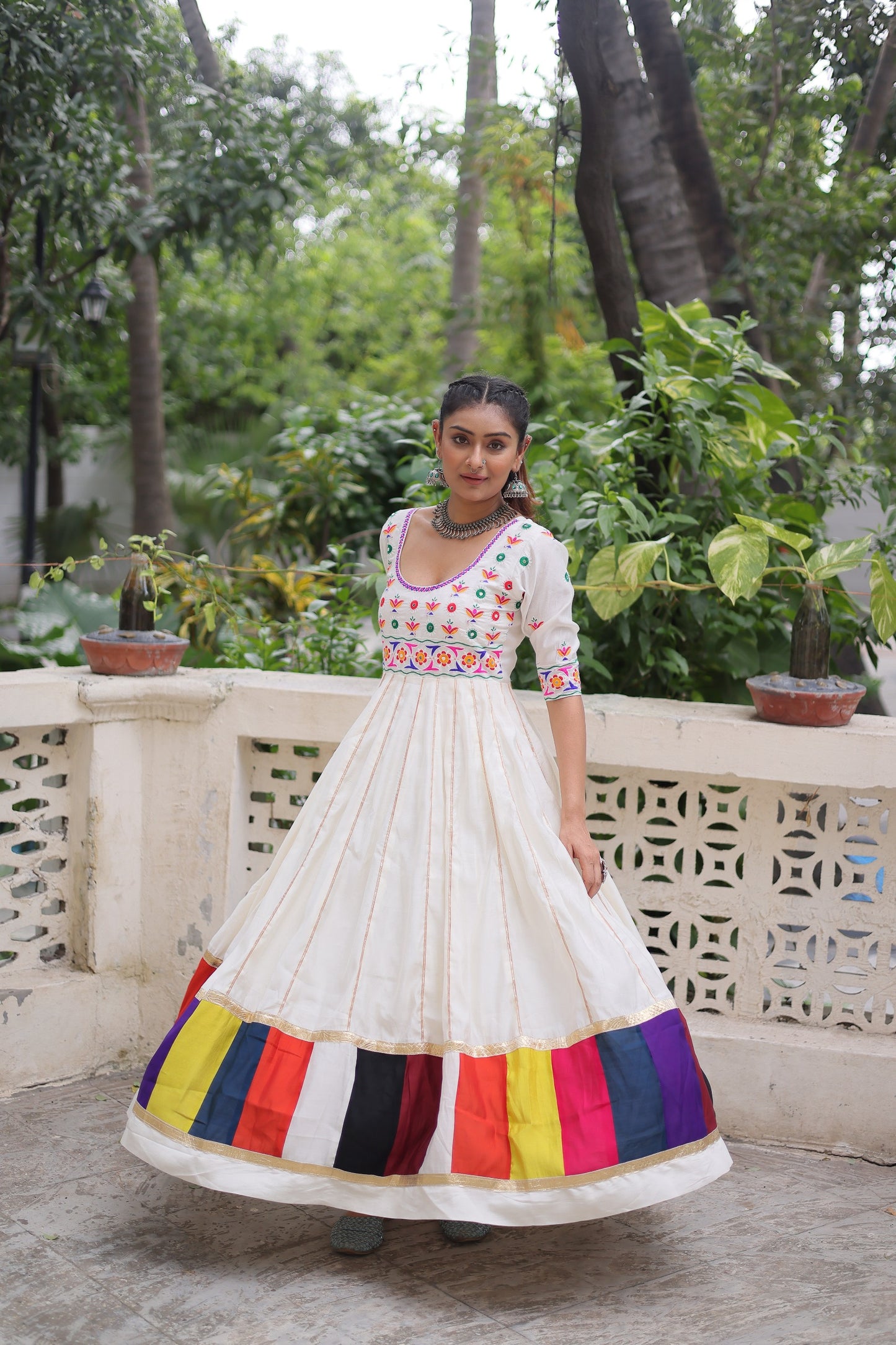 Black Multicolour Thread Work Gown