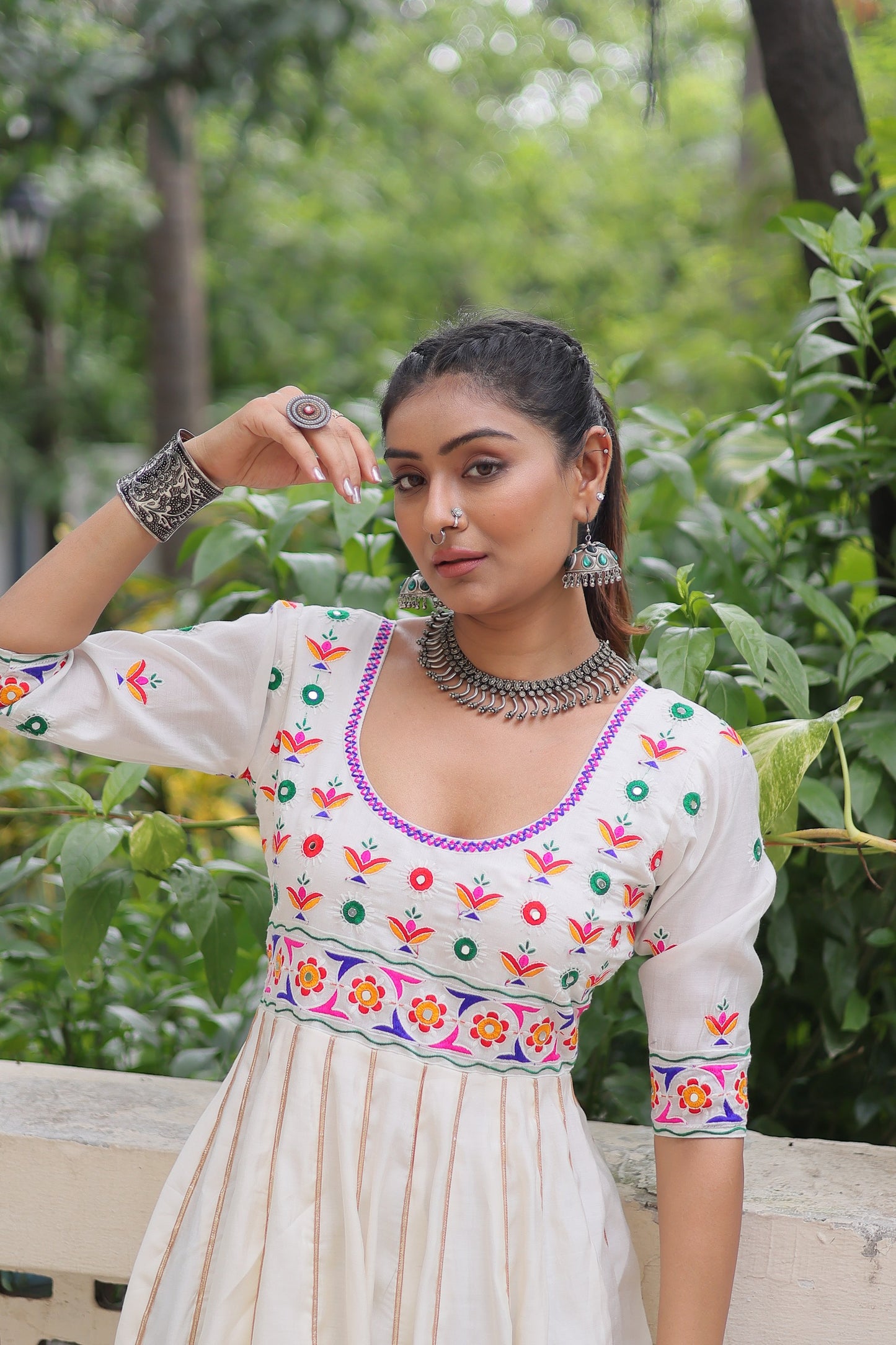 Black Multicolour Thread Work Gown