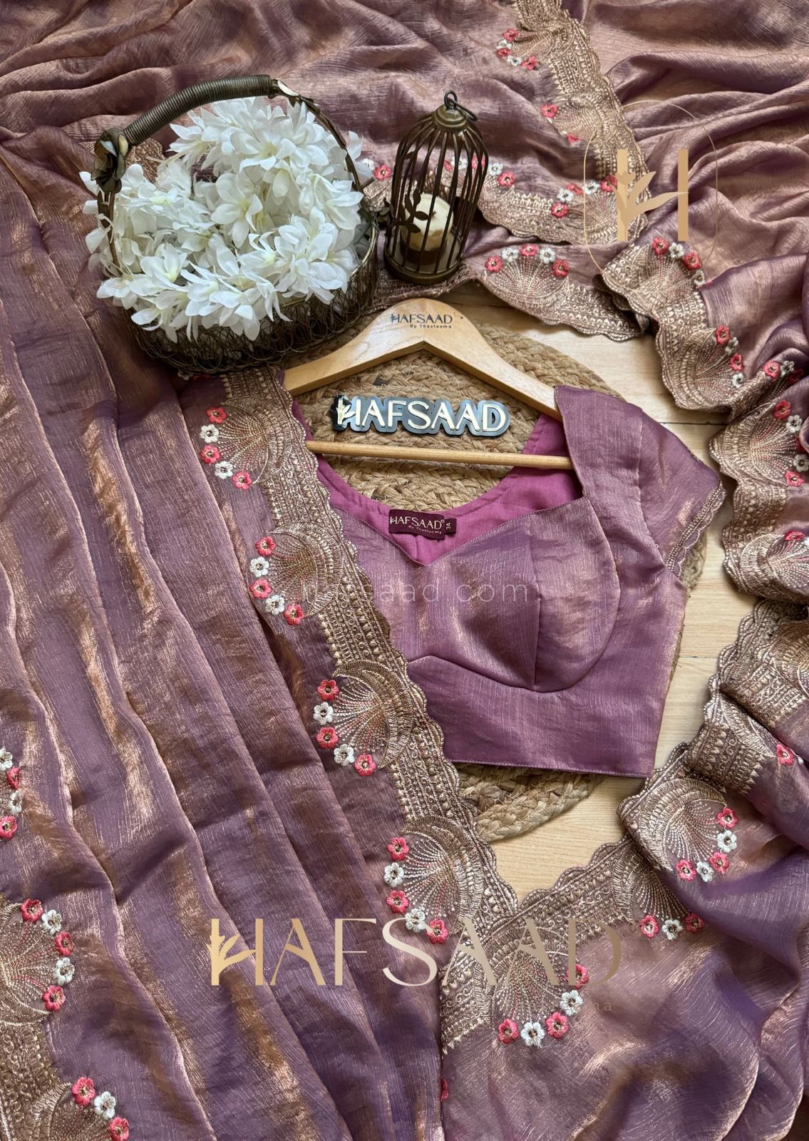 Onion color Fendi Silk Intricate Embroidery Work Saree