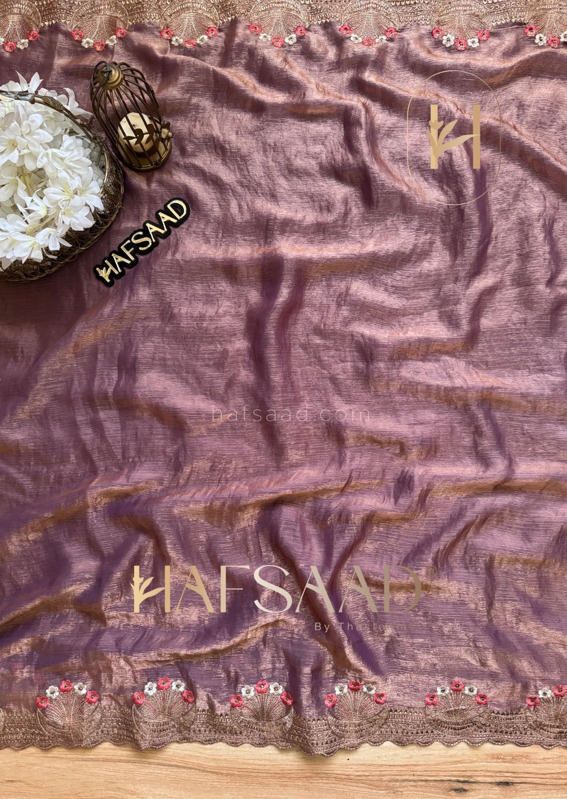 Onion color Fendi Silk Intricate Embroidery Work Saree