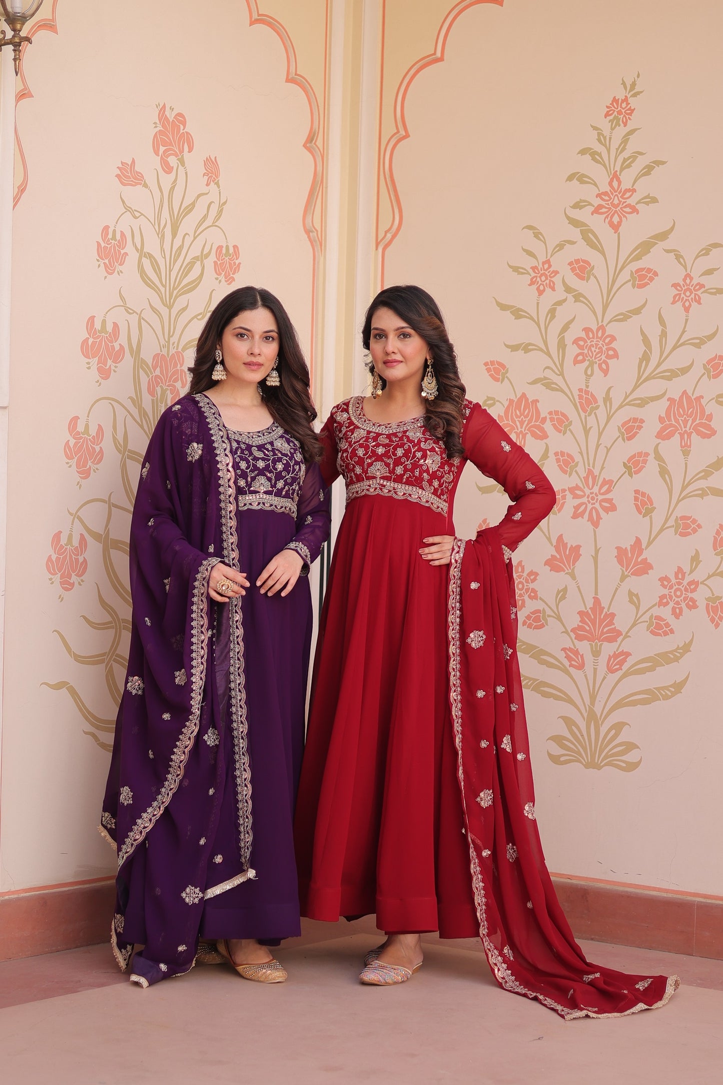 Purple Faux Blooming with Beads Embroidery Work Gown With Dupatta