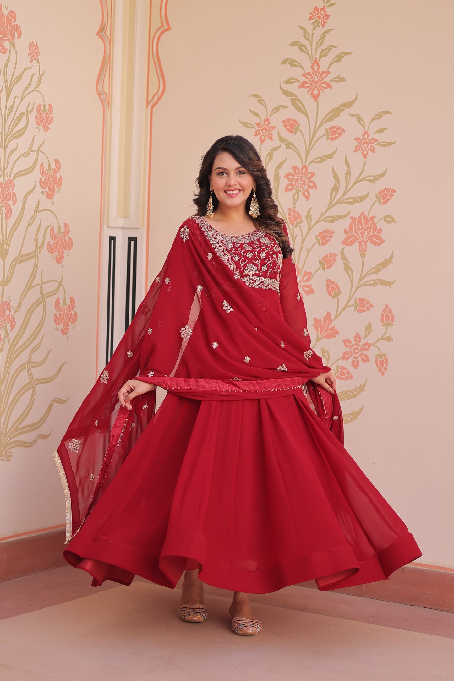 Purple Faux Blooming with Beads Embroidery Work Gown With Dupatta