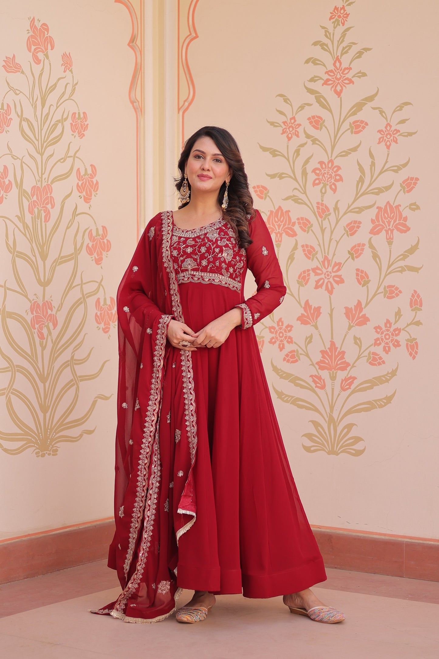 Purple Faux Blooming with Beads Embroidery Work Gown With Dupatta